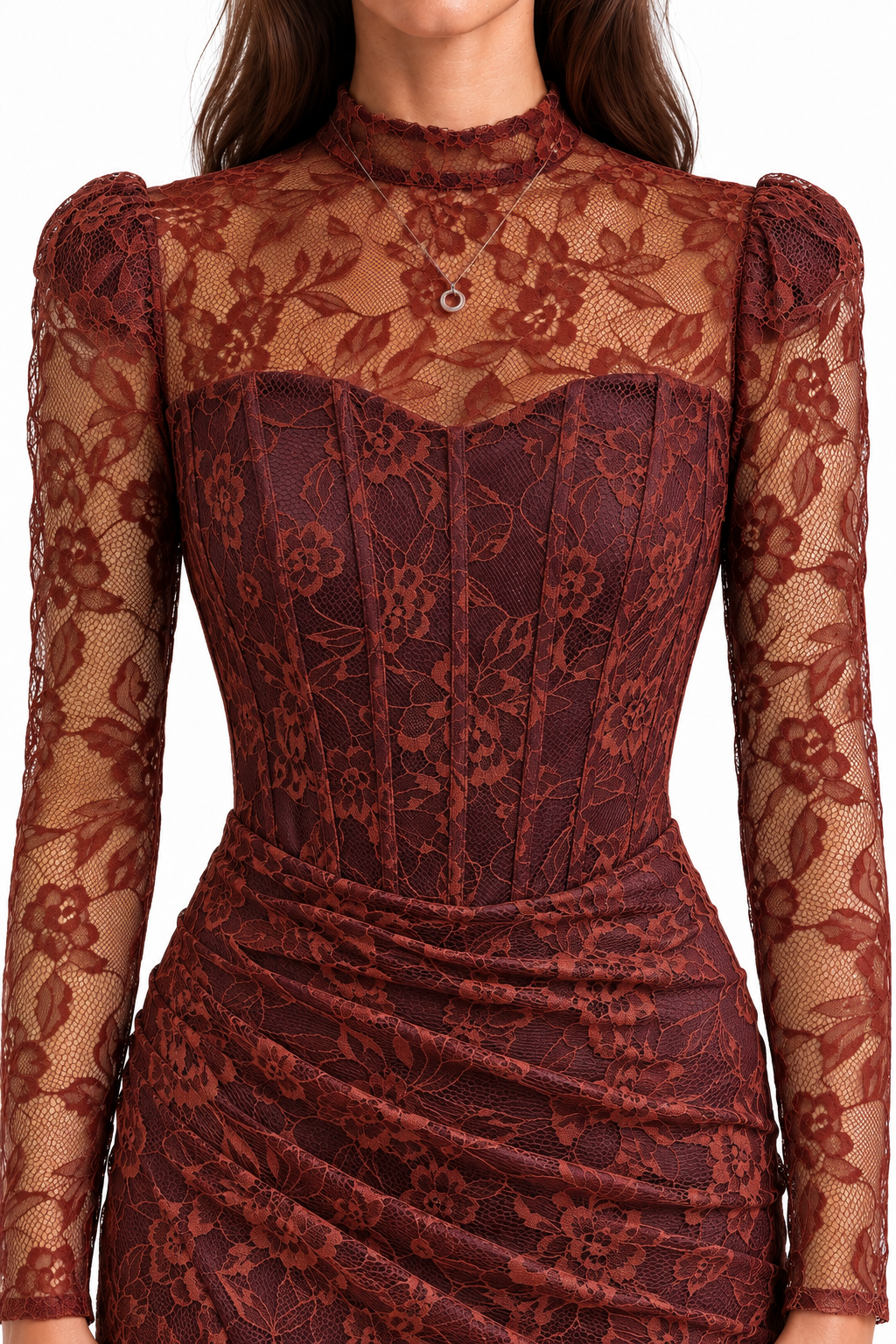 "Elara" Lace High Neck Draped Gown