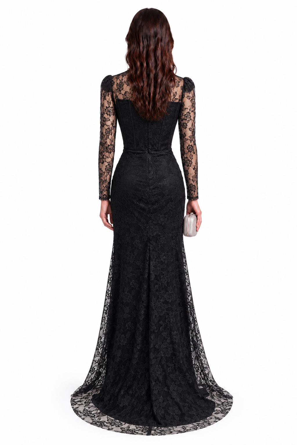 "Elara" Lace High Neck Draped Gown