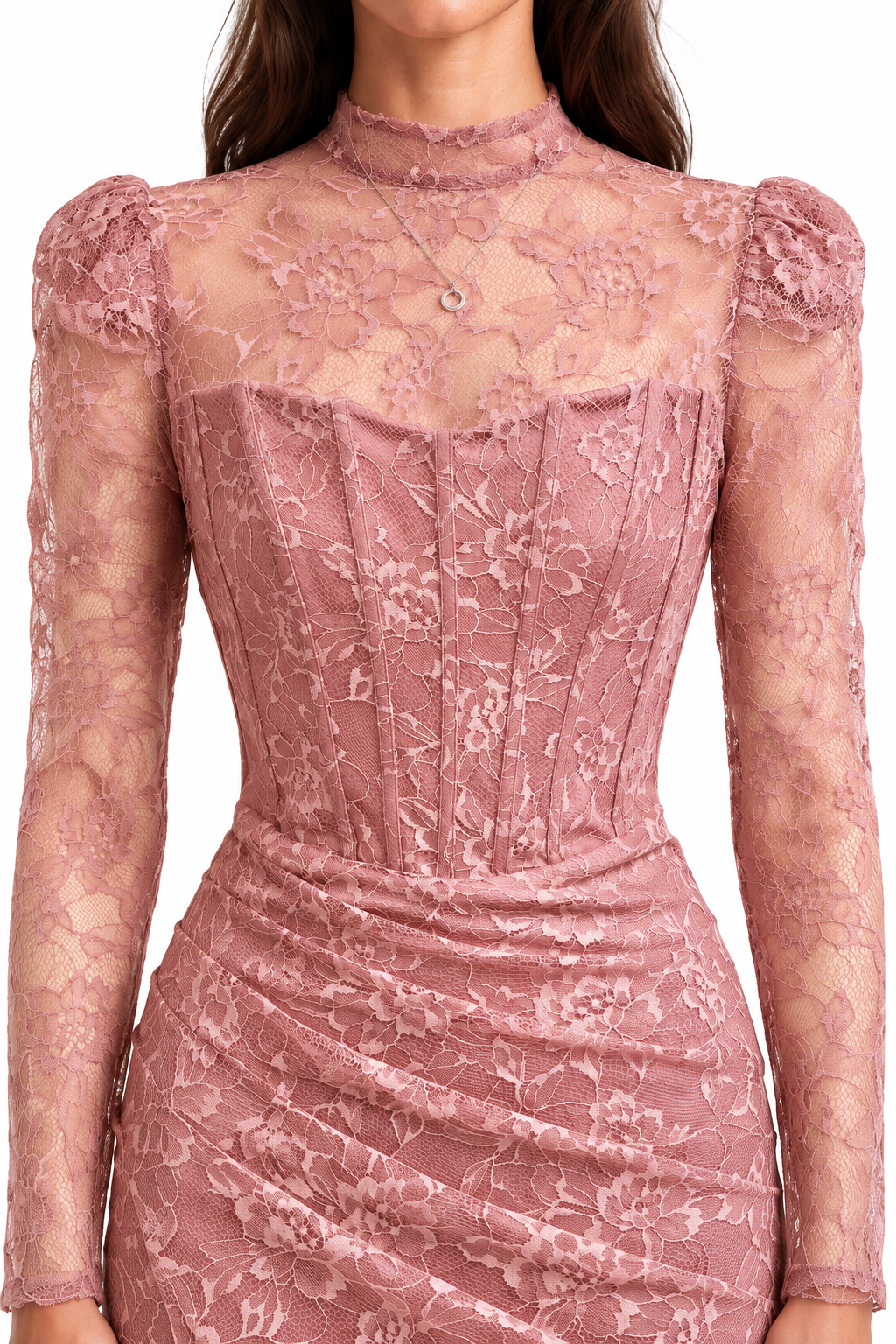 "Elara" Lace High Neck Draped Gown