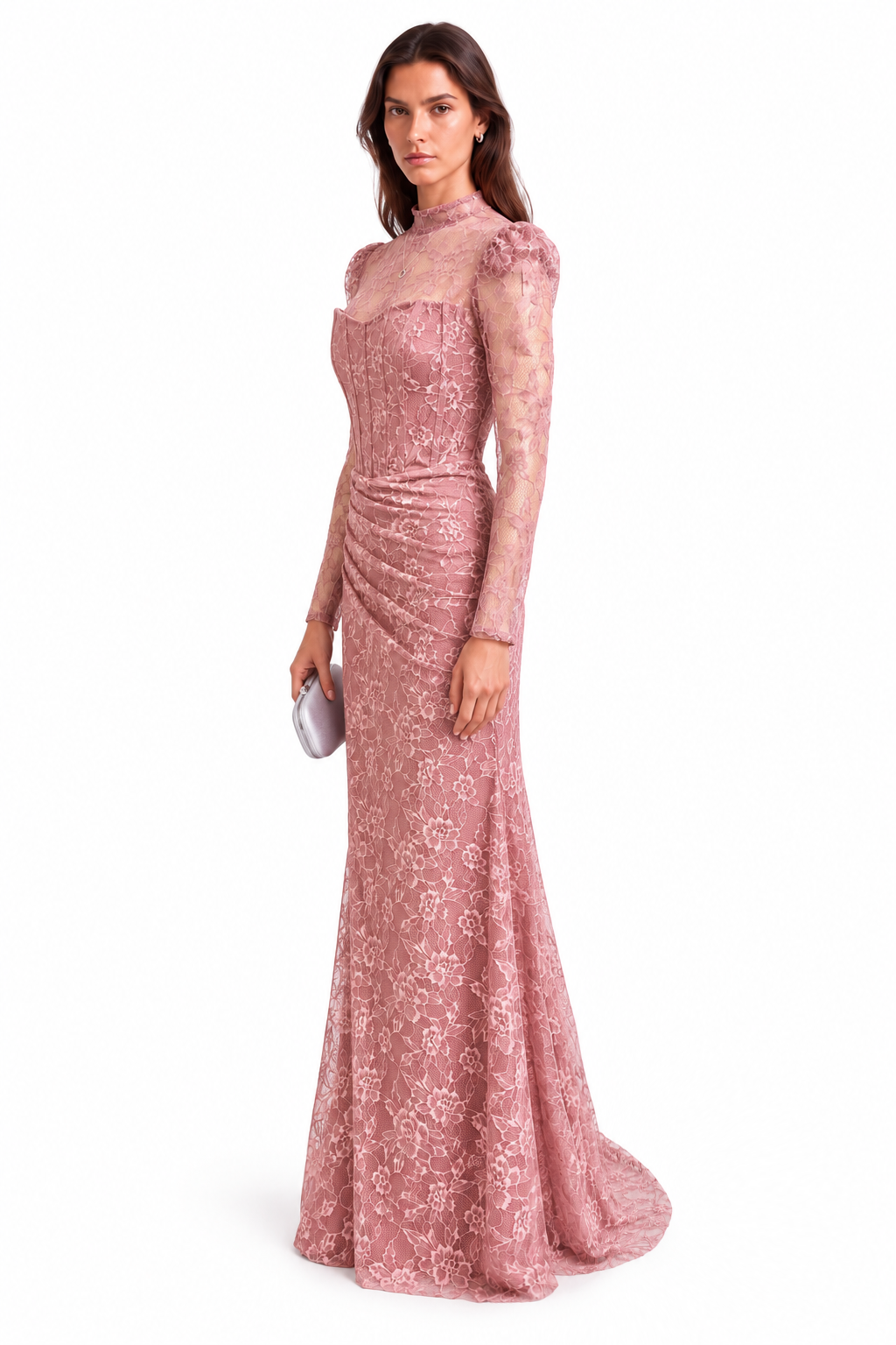 "Elara" Lace High Neck Draped Gown