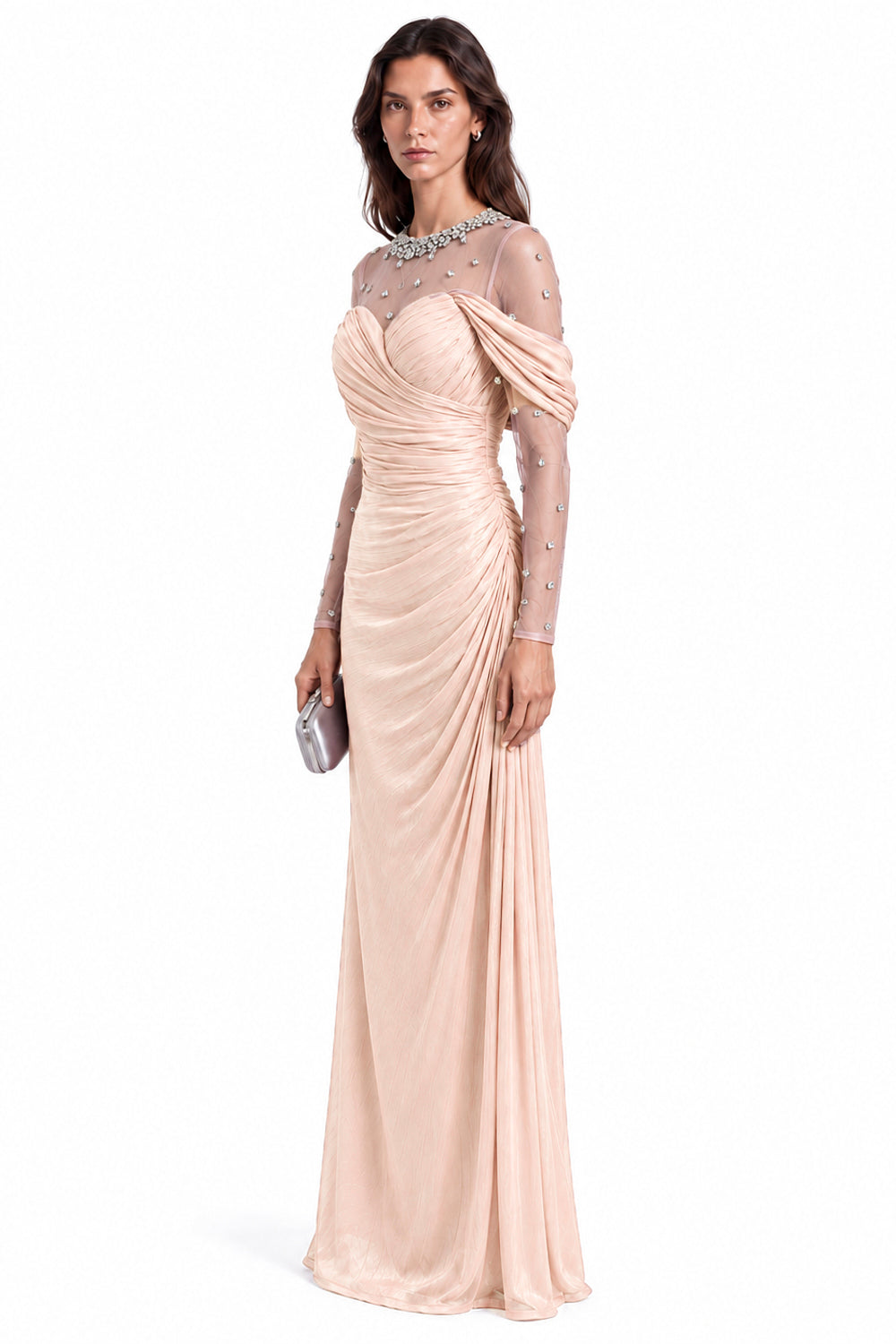 "Alina" Embellished Draped Organza Dress