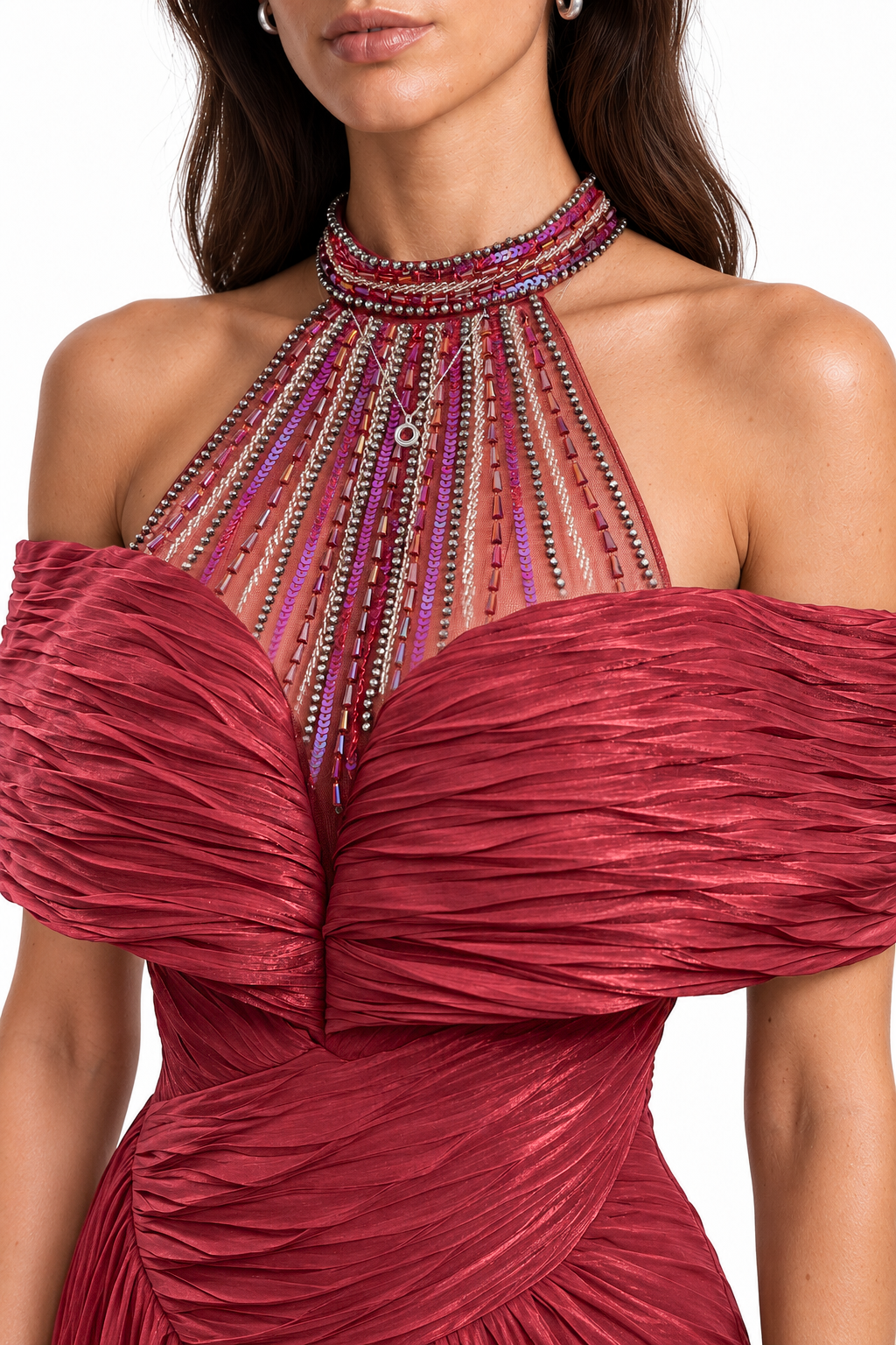 "Alina" Embellished Halter Drape Dress