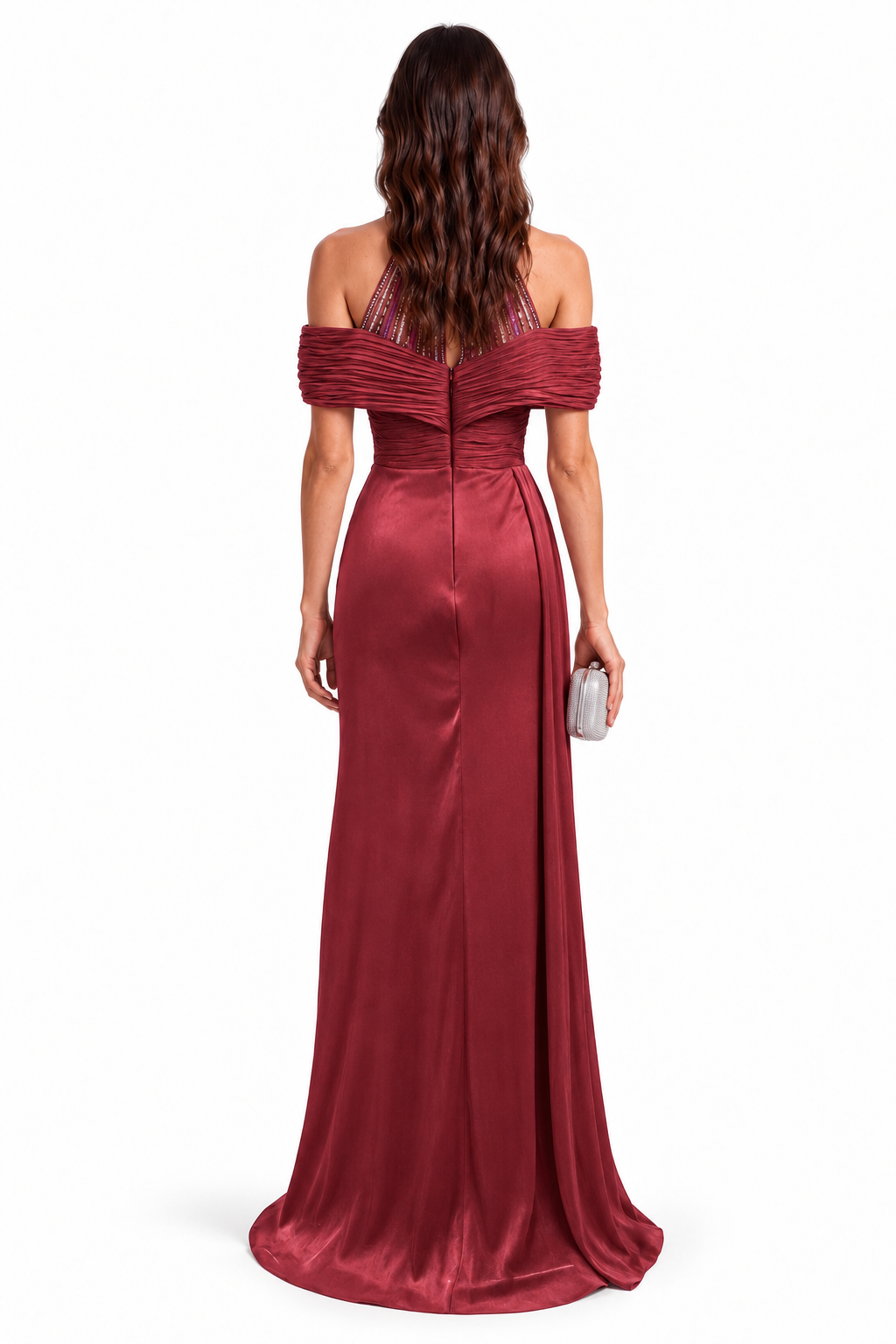 "Alina" Embellished Halter Drape Dress