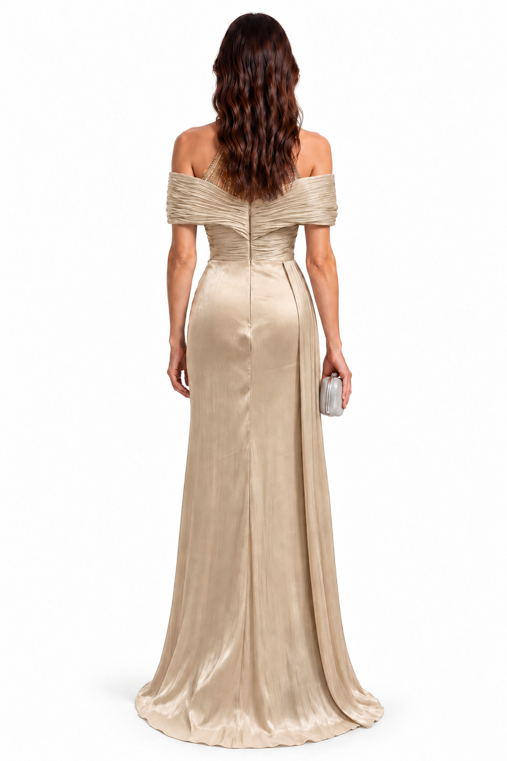 "Alina" Embellished Halter Drape Dress