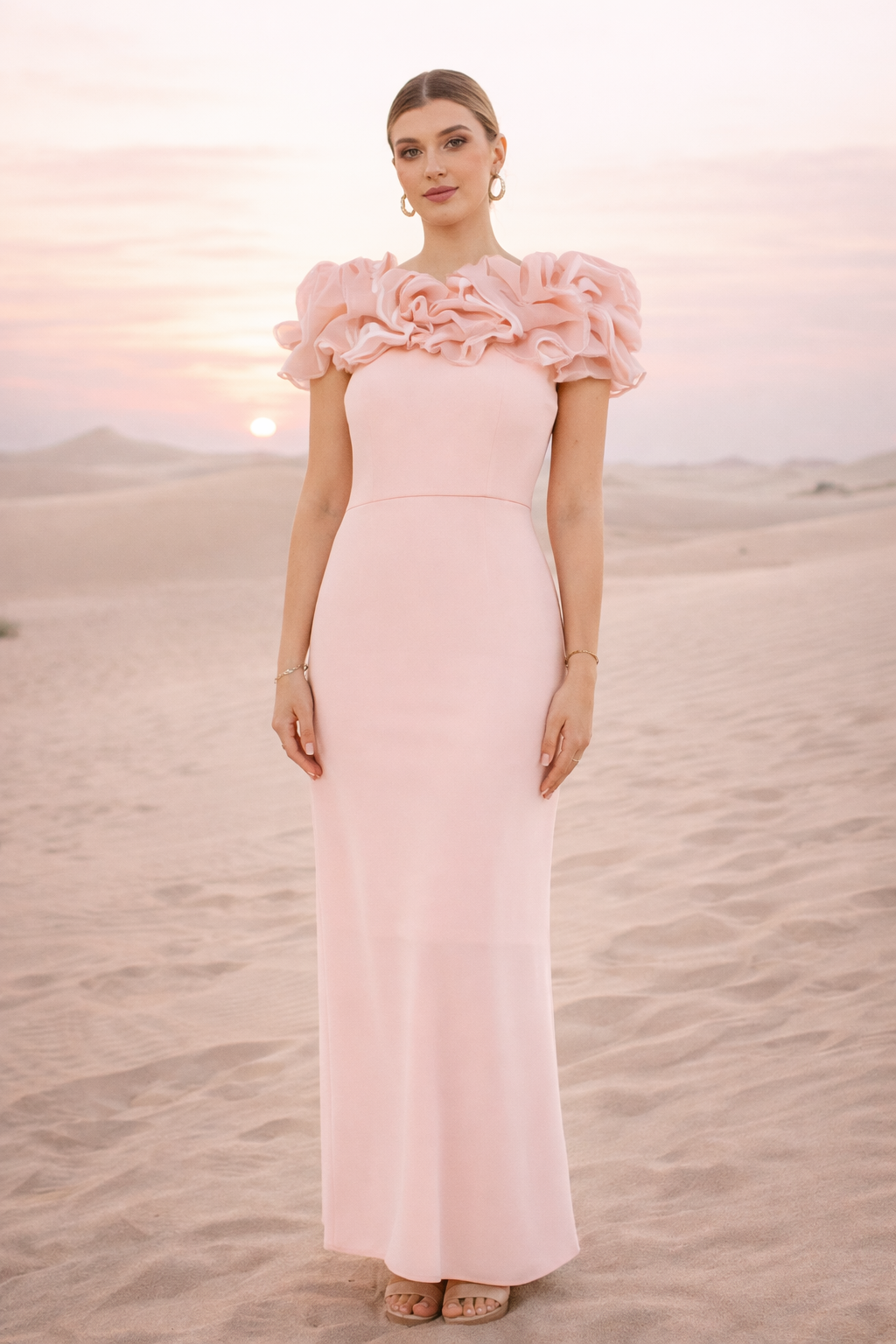 Rosé Radiance Ruffle Gown