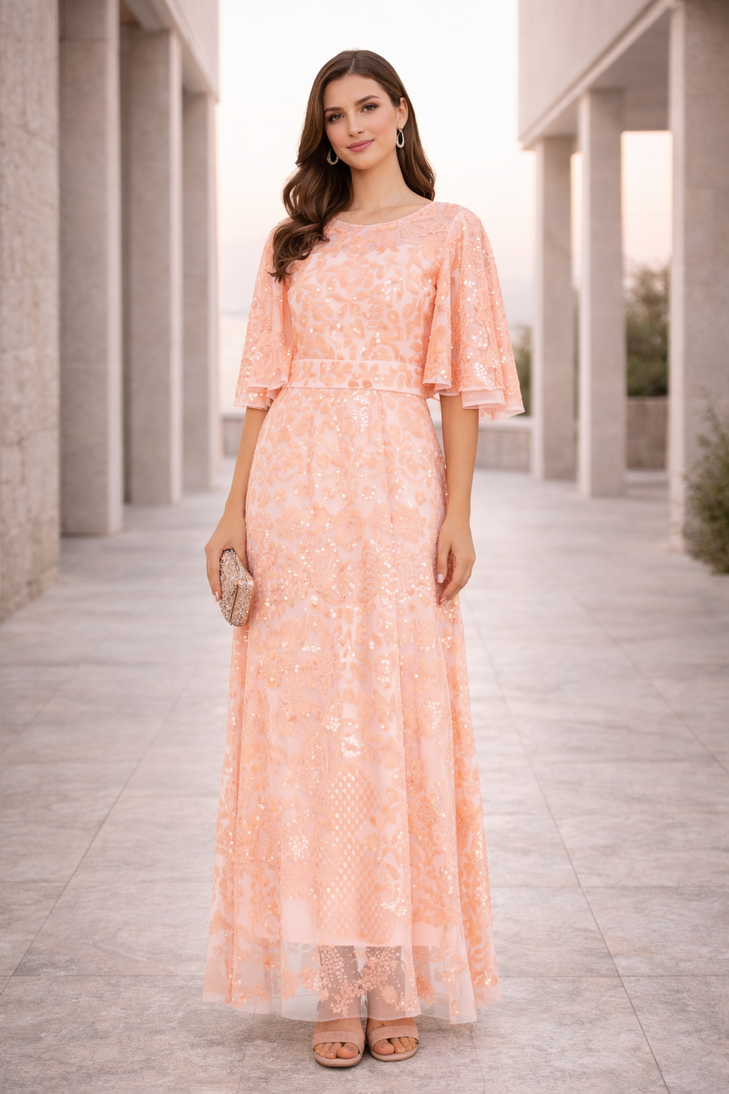 Radiance Sequin Evening Gown with Dot Tulle