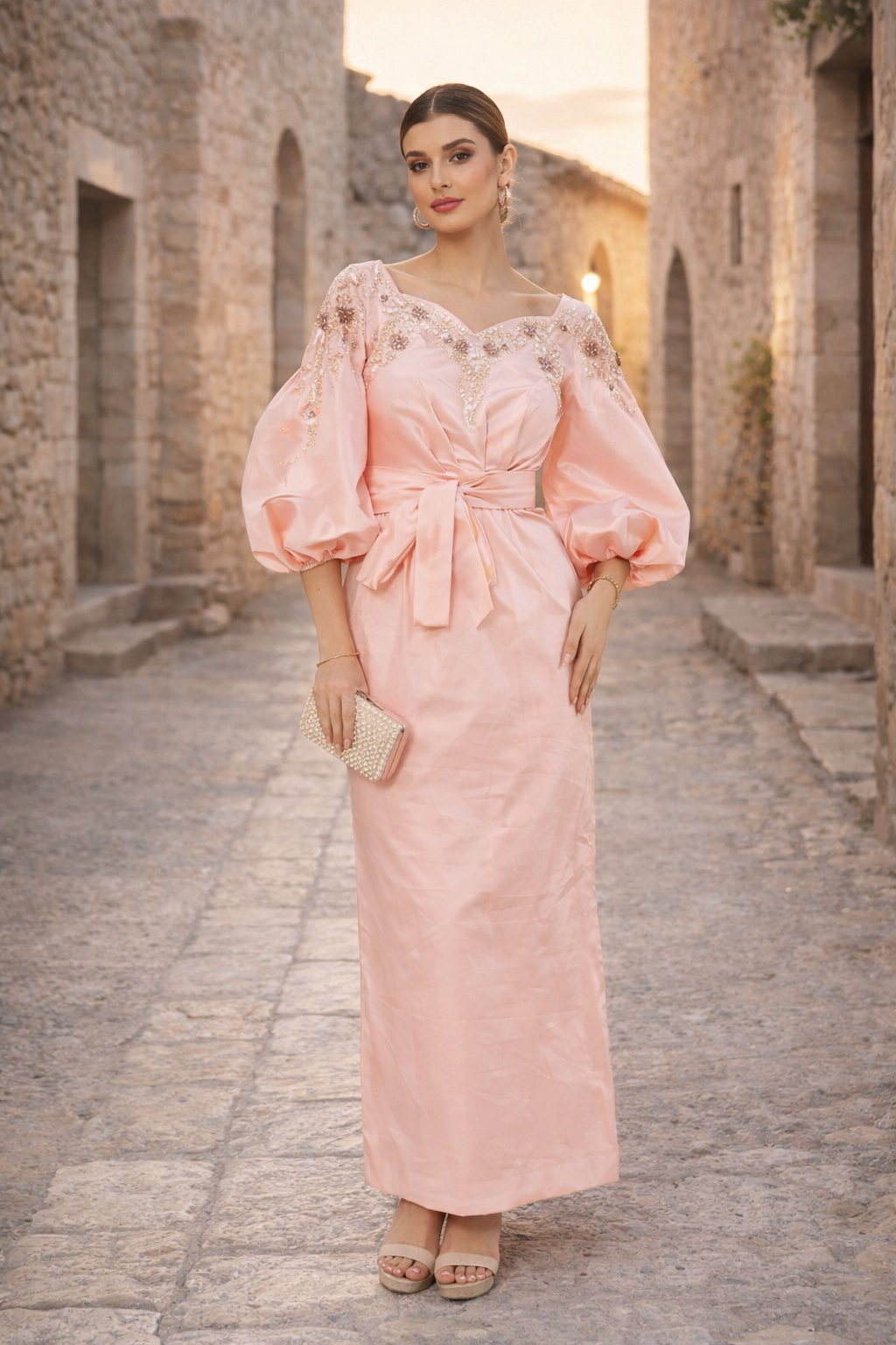Bloom Grace Embellished Puff Sleeve Gown