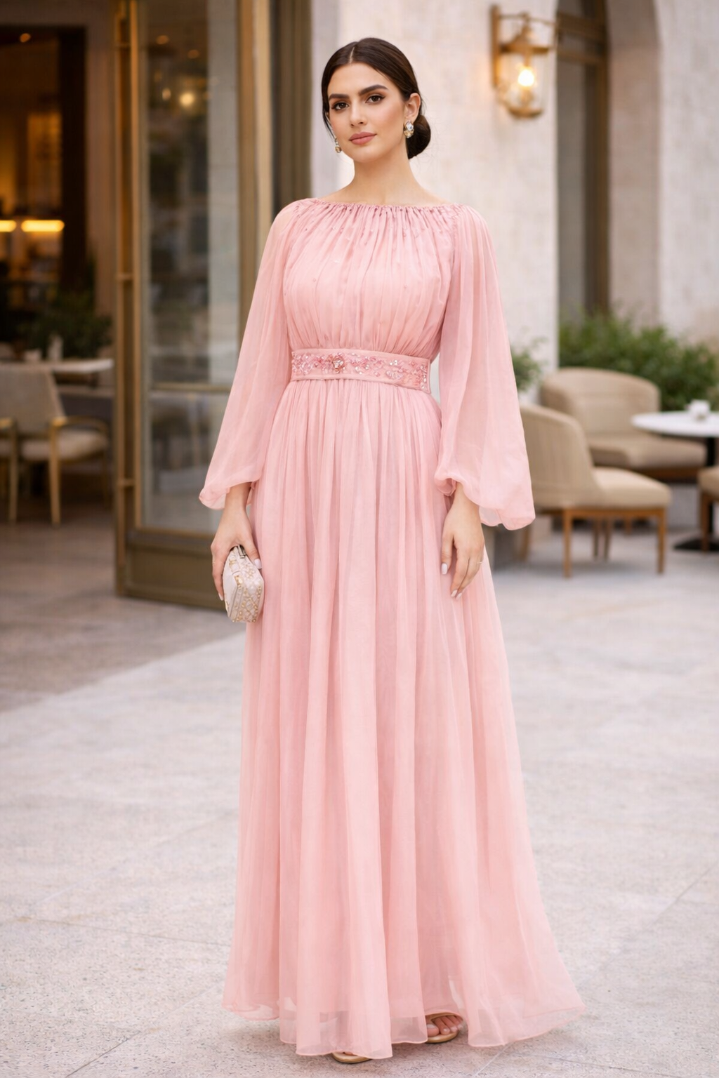 Ethereal Hand-Pleated Flowy Dress with Embellishments