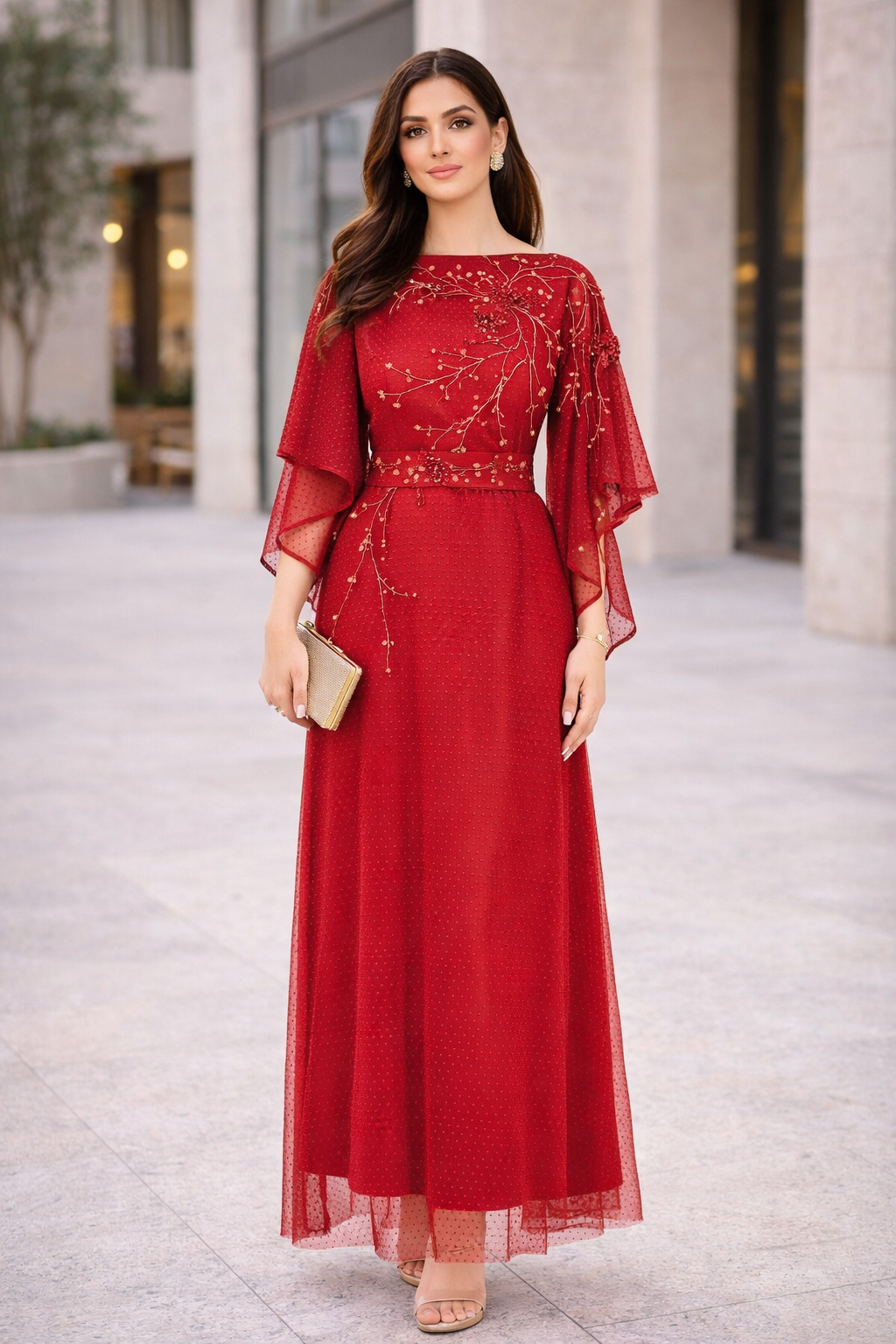 Abstract Floral Motifs Embellished Gown