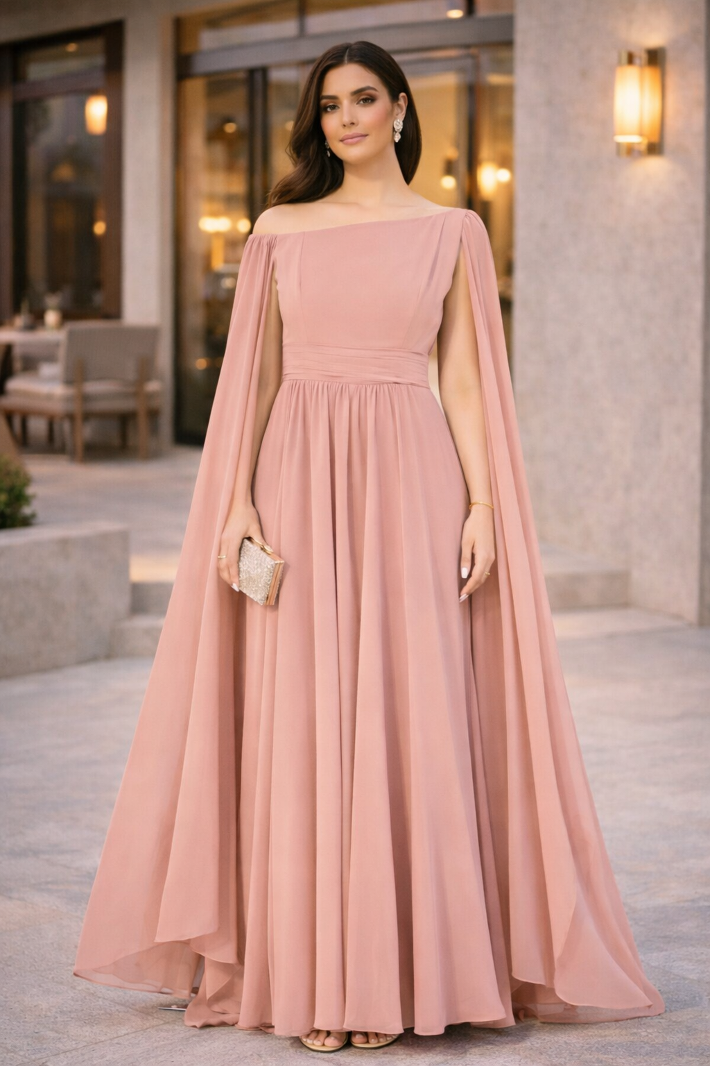 Modern One-Shoulder Draped Chiffon Gown