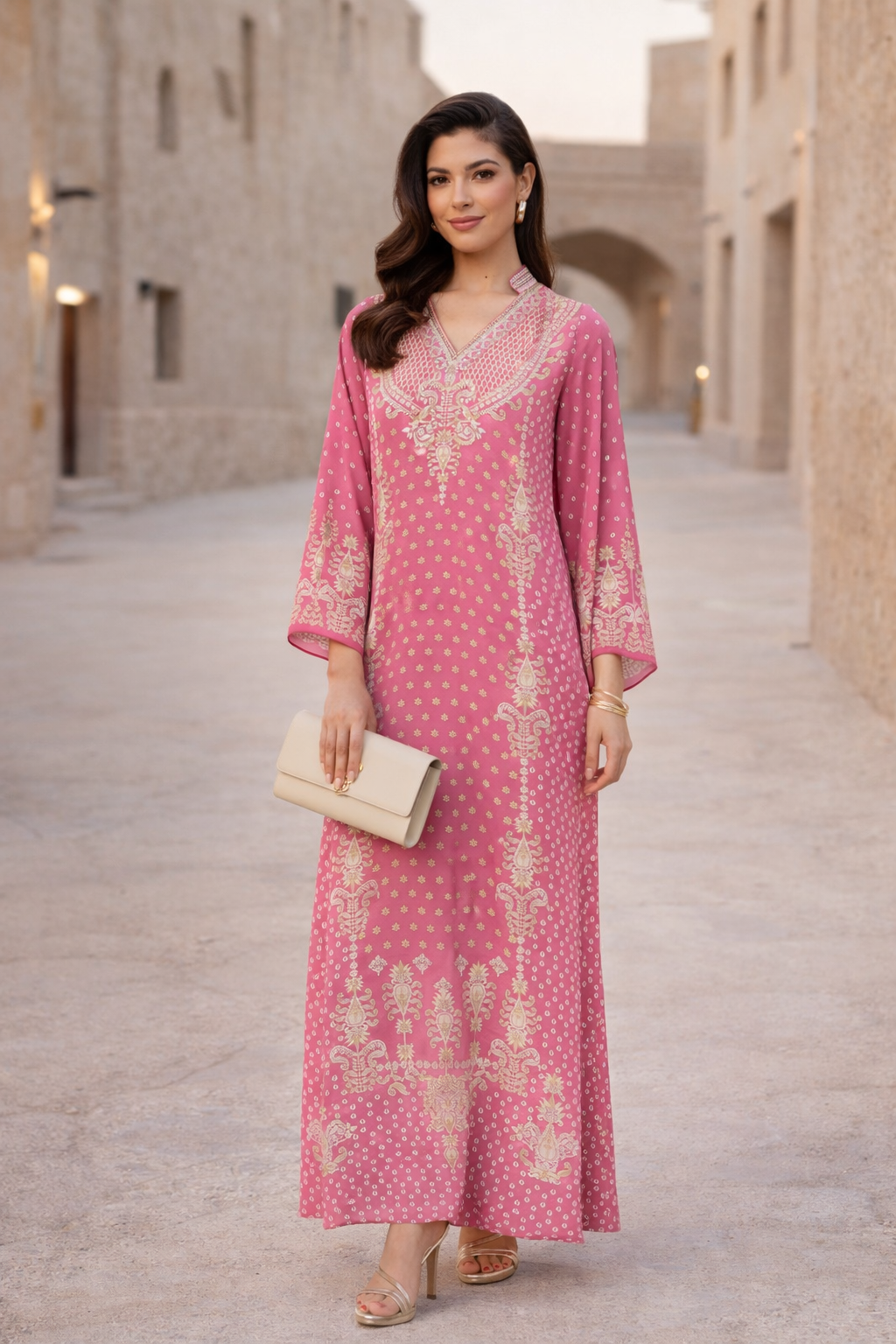 Mughal Buti Print Yoke Maxi Dress