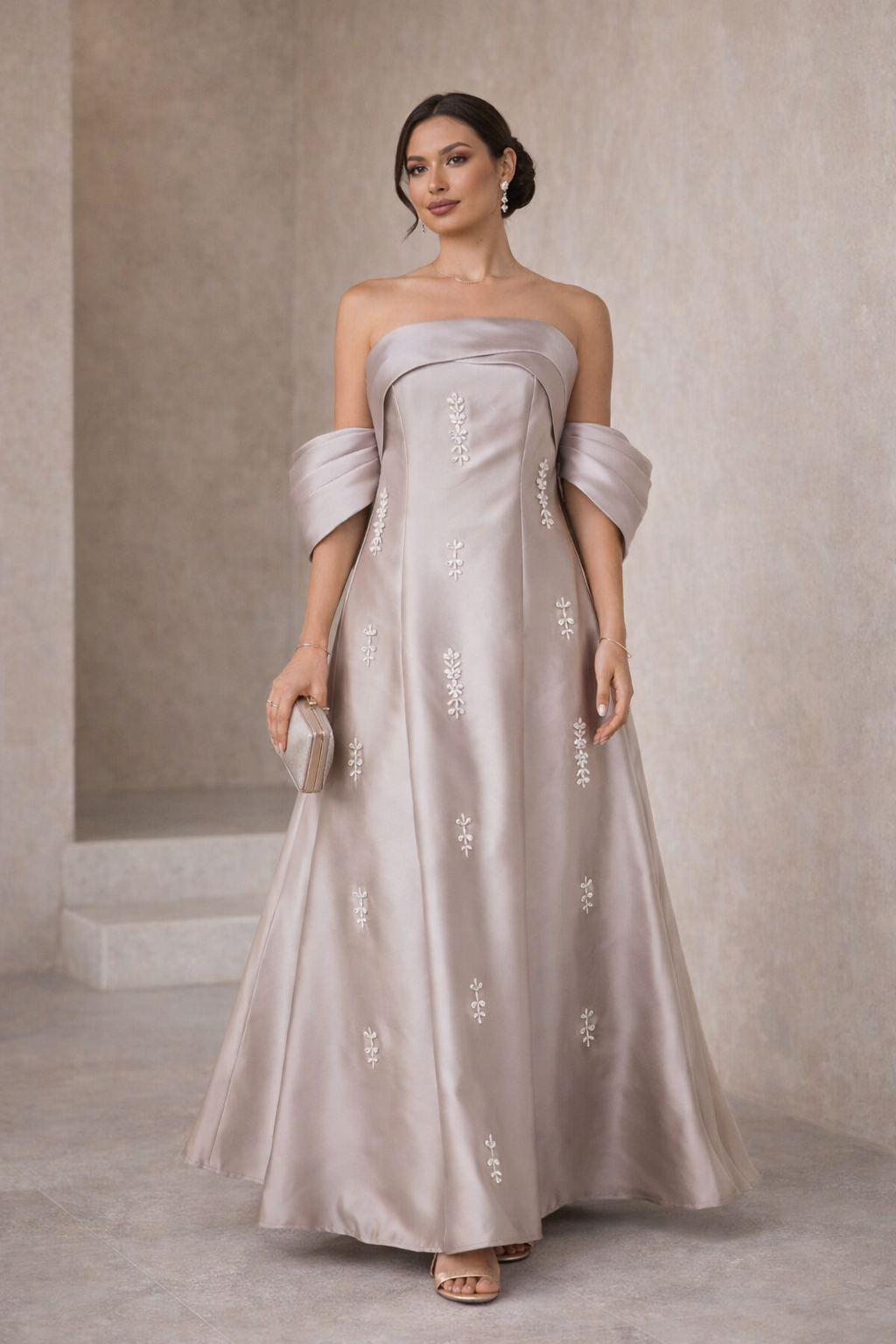 Crystal-Studded Draped Bustier Gown