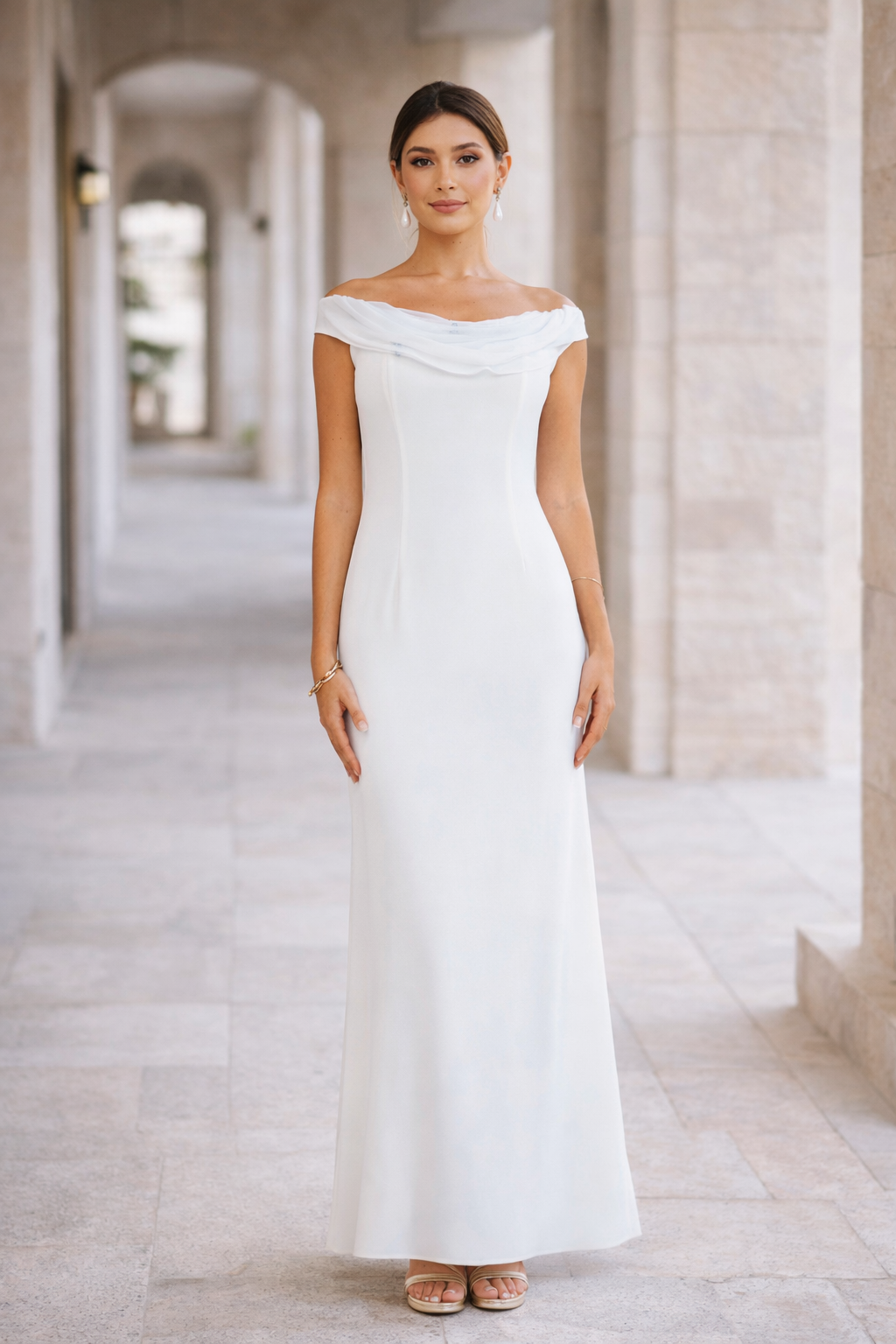 Cowl Neckline Draped Collar Gown