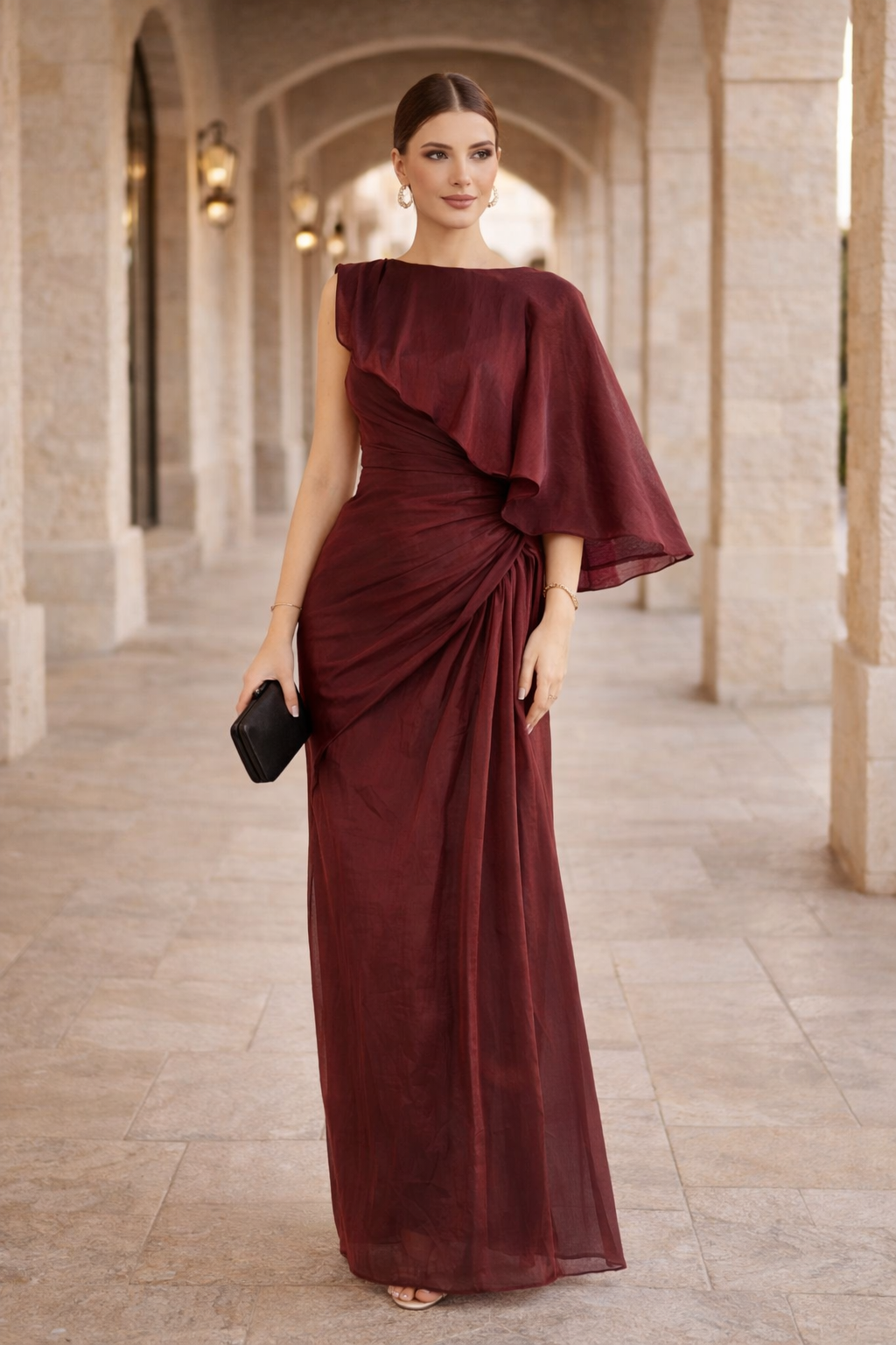 Asymmetric Draped Elegance Gown