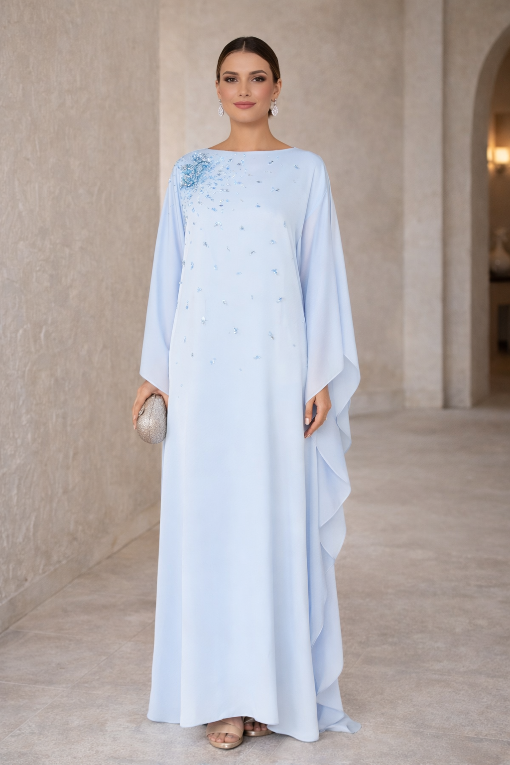 Sculpted Shoulder Bloom Embellished Dress