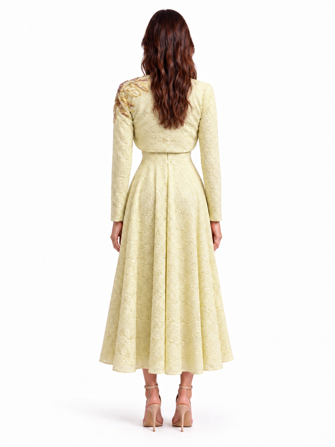 "Elara" Square-Neck Lace Midi Dress