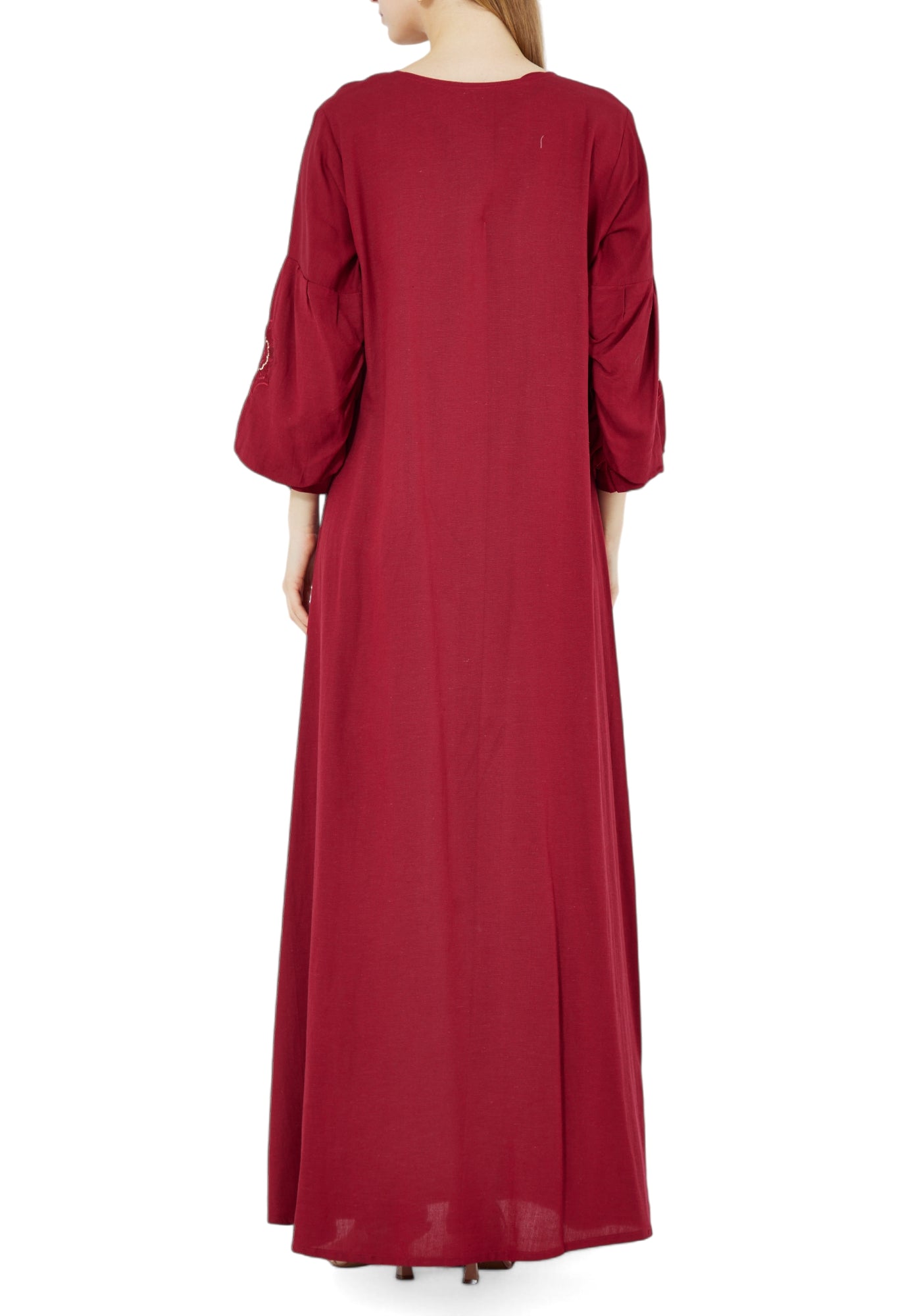 Beautiful Embroidered  Long Dress With Round Neckline And Long Sleeves