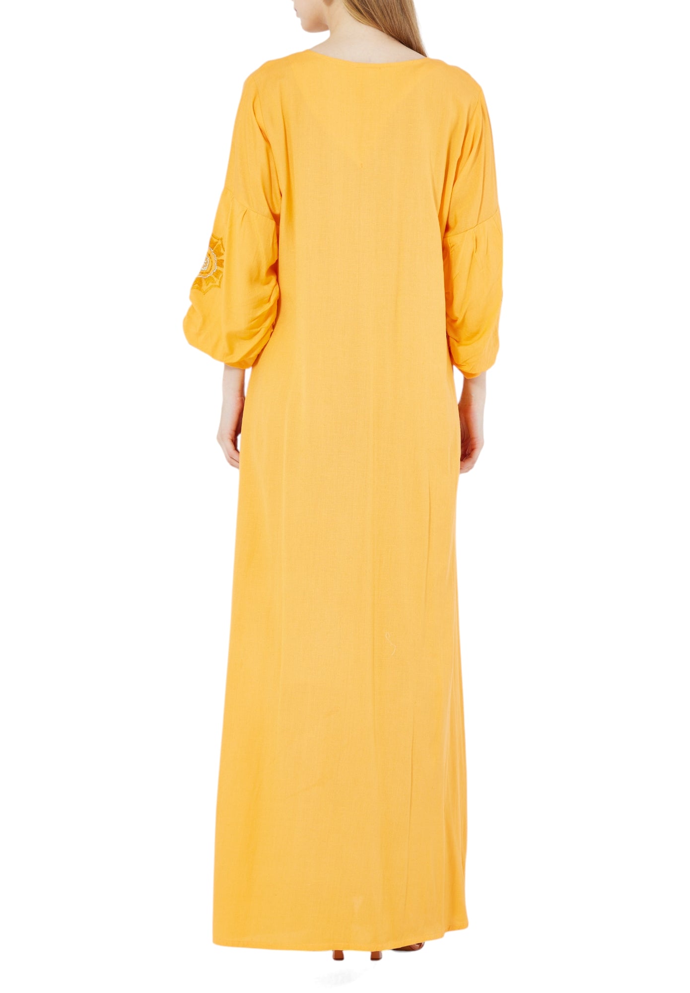 Beautiful Embroidered  Long Dress With Round Neckline And Long Sleeves