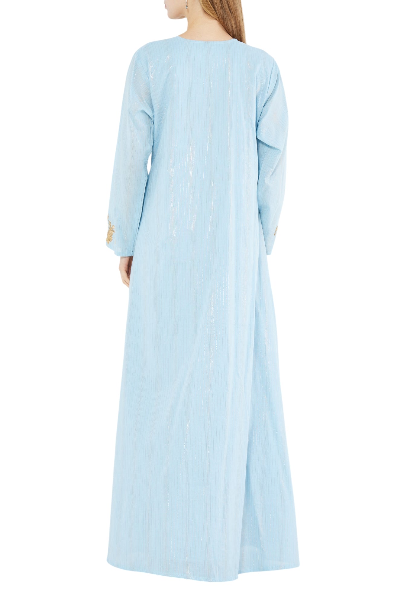 Stunning Embroidered Long Dress With V-Neckline And Long Sleeves
