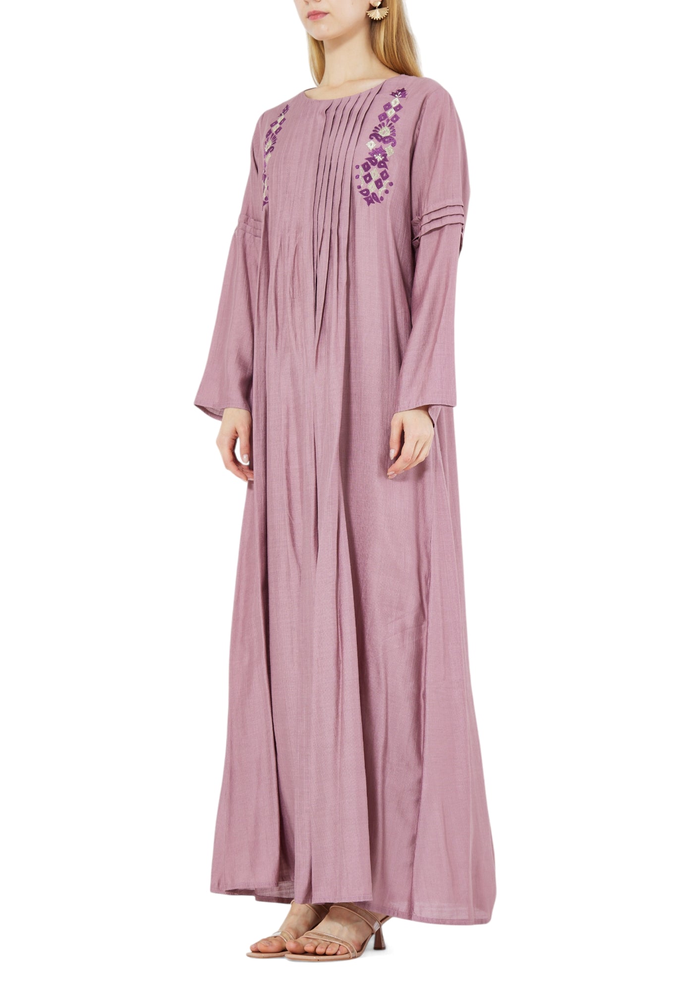 Stunning Embroidered Pleat Detailed Long Dress