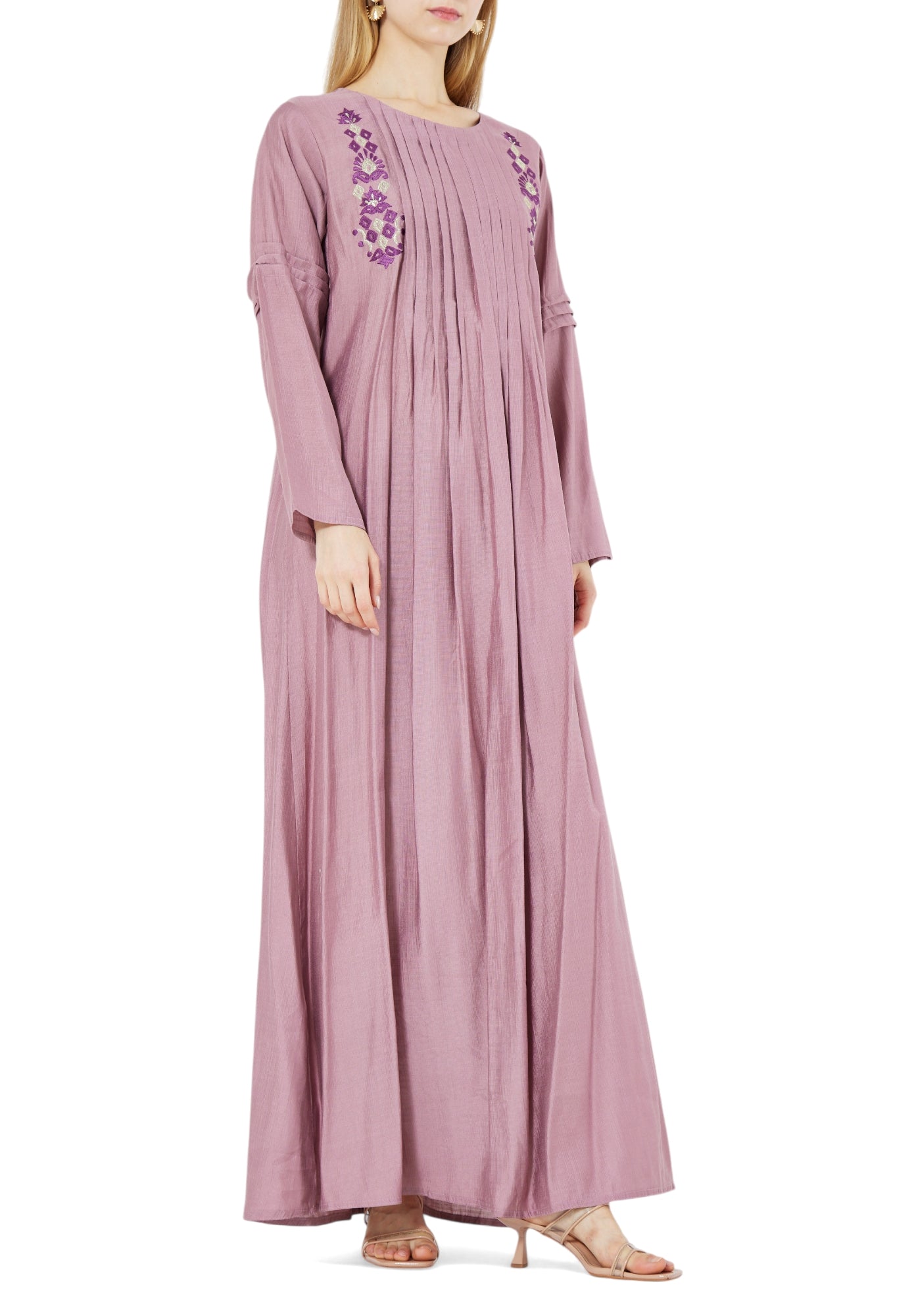 Stunning Embroidered Pleat Detailed Long Dress