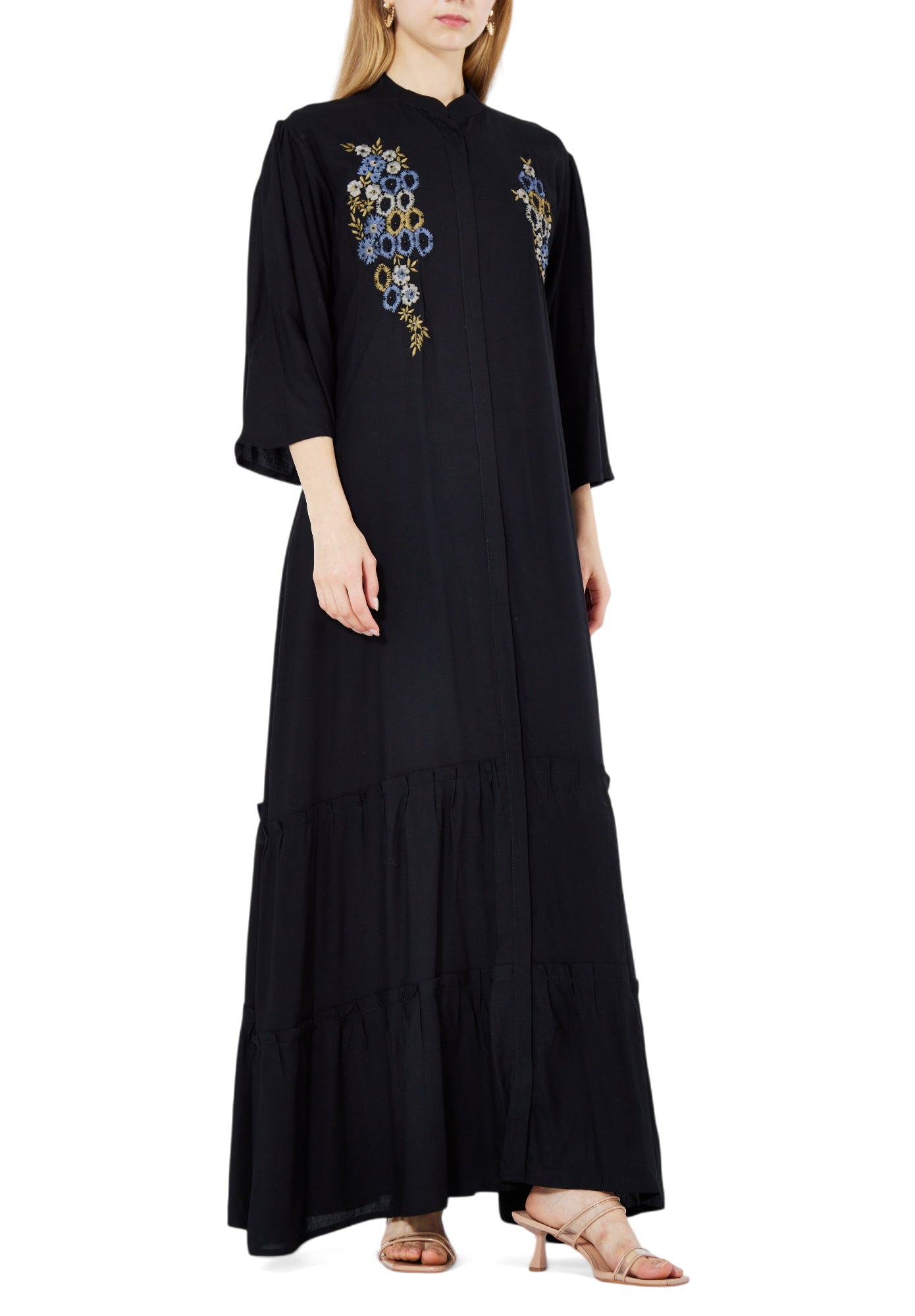 Stunning Embroidered Long Frilled Dress