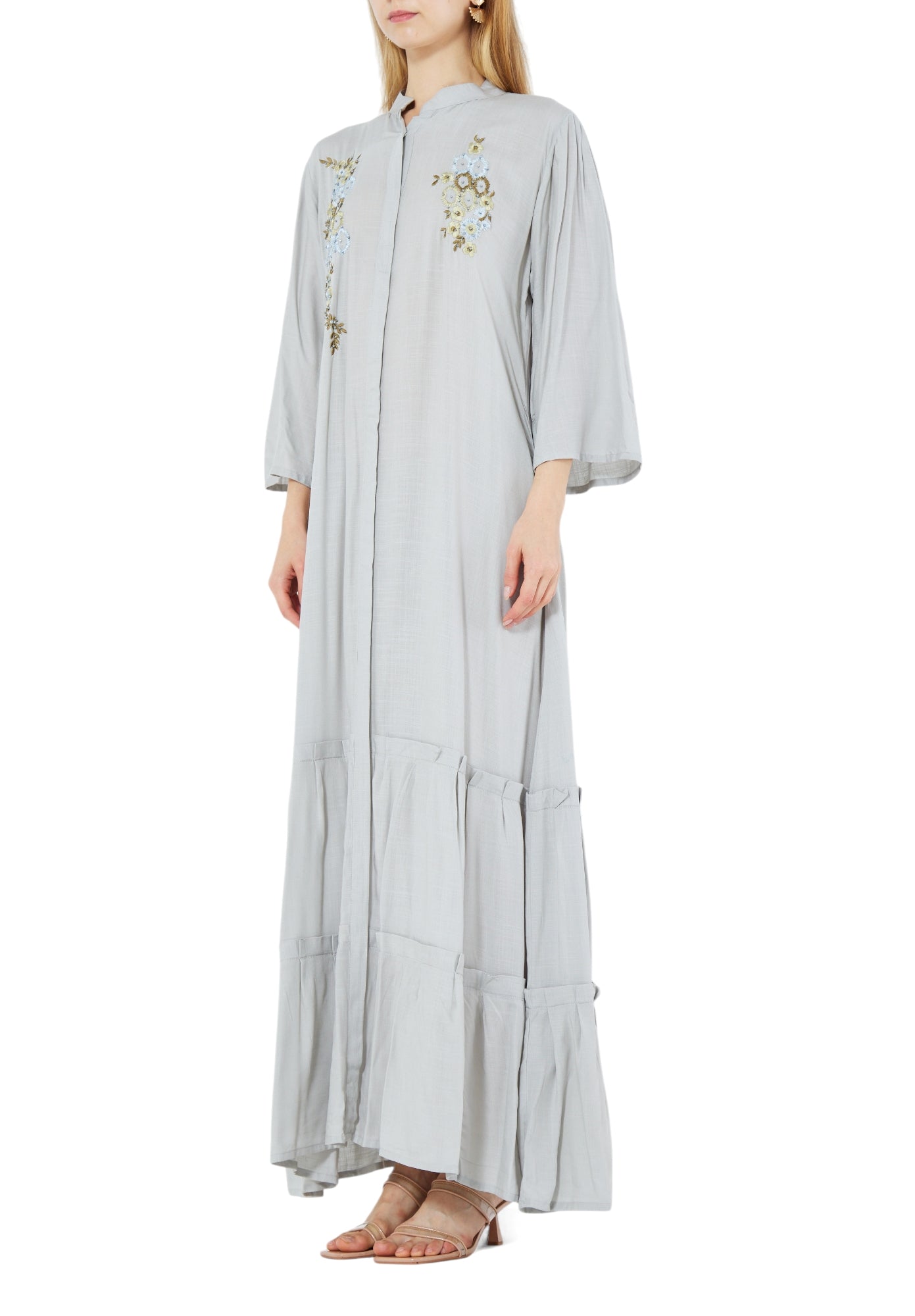 Stunning Embroidered Long Frilled Dress