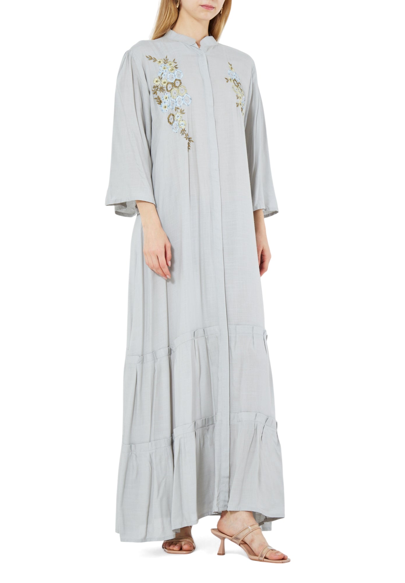 Stunning Embroidered Long Frilled Dress