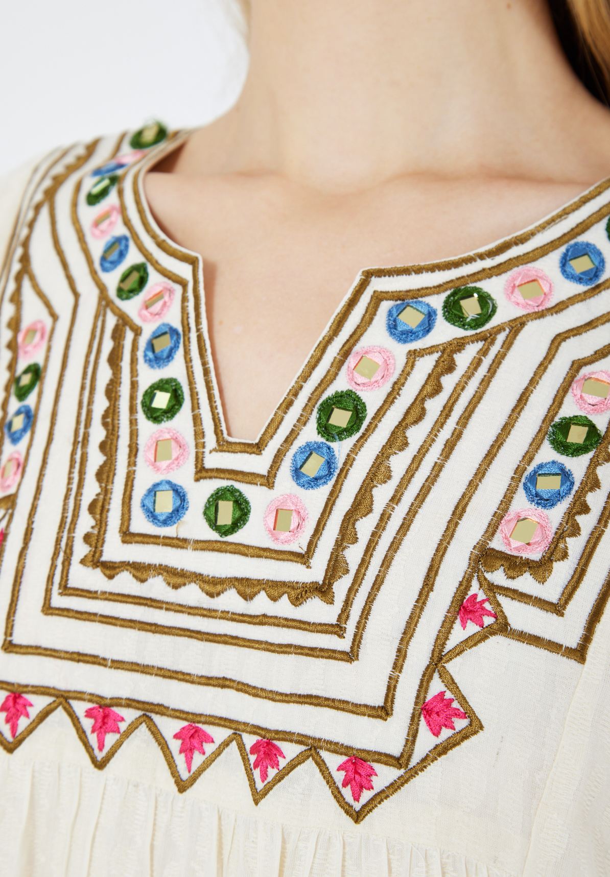Beautiful Printed Frilled Long Dress With  Modified Keyhole Neckline And  Frilled Sleeves
