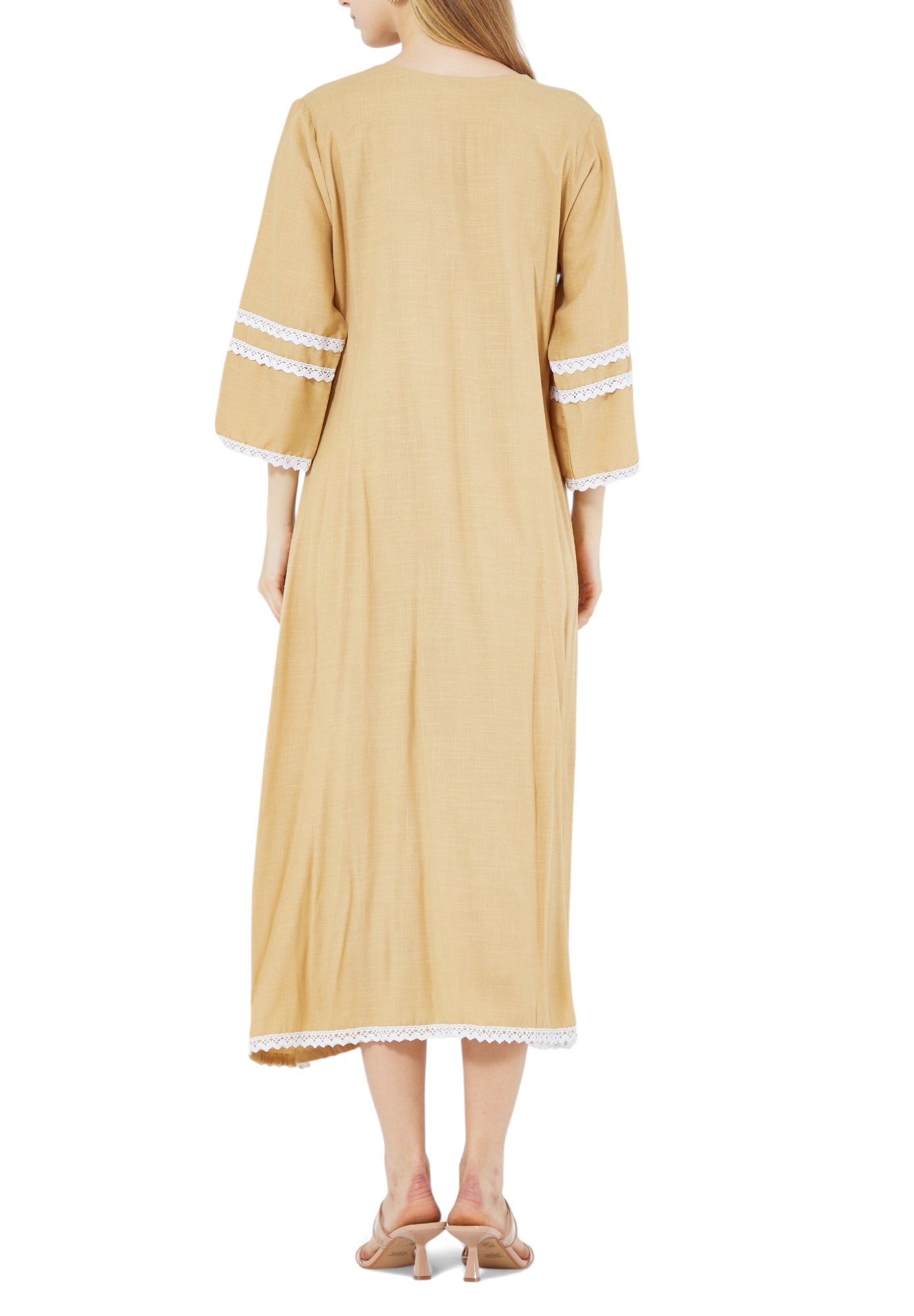 Beautiful Printed Midi Dress With V-Neckline And Flared Sleeves