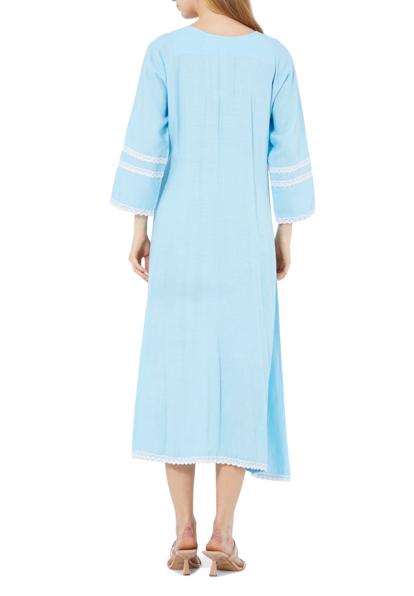 Beautiful Printed Midi Dress With V-Neckline And Flared Sleeves