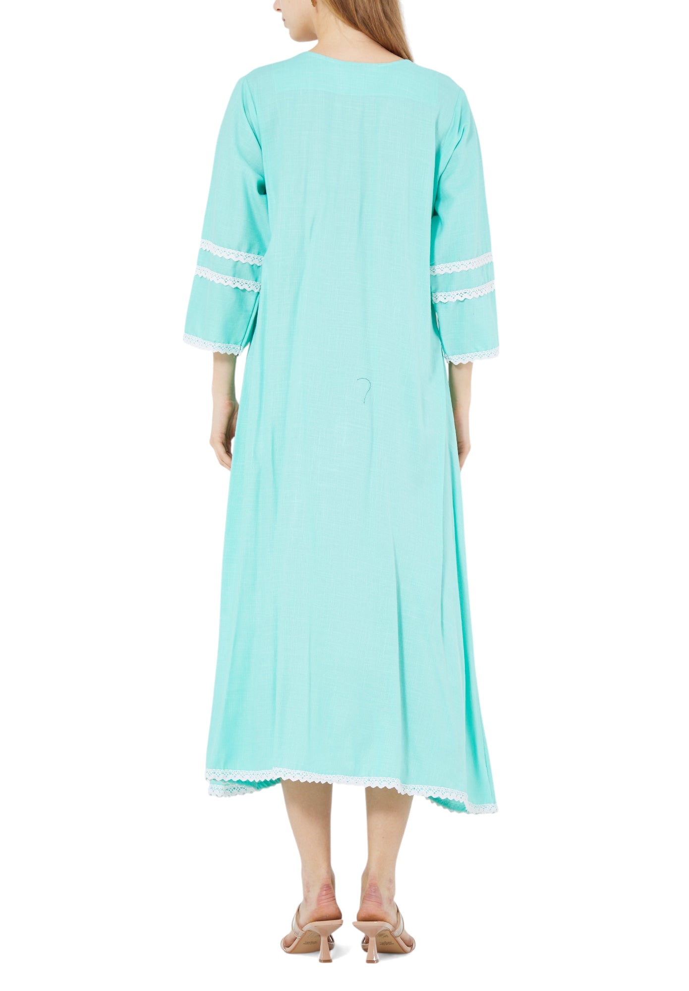 Beautiful Printed Midi Dress With V-Neckline And Flared Sleeves