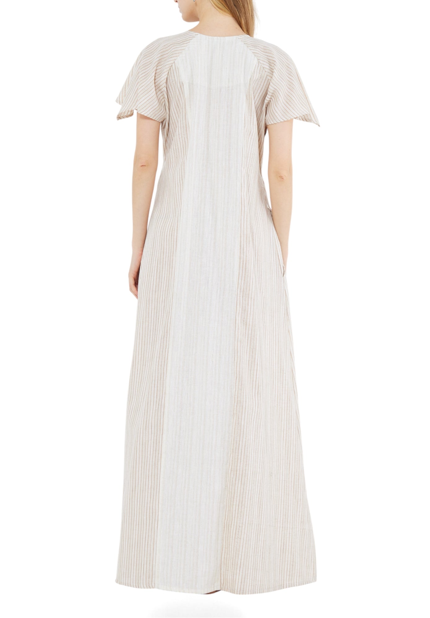 Stunning Symmetrical Long Dress With V-Neckline And Short Sleeves