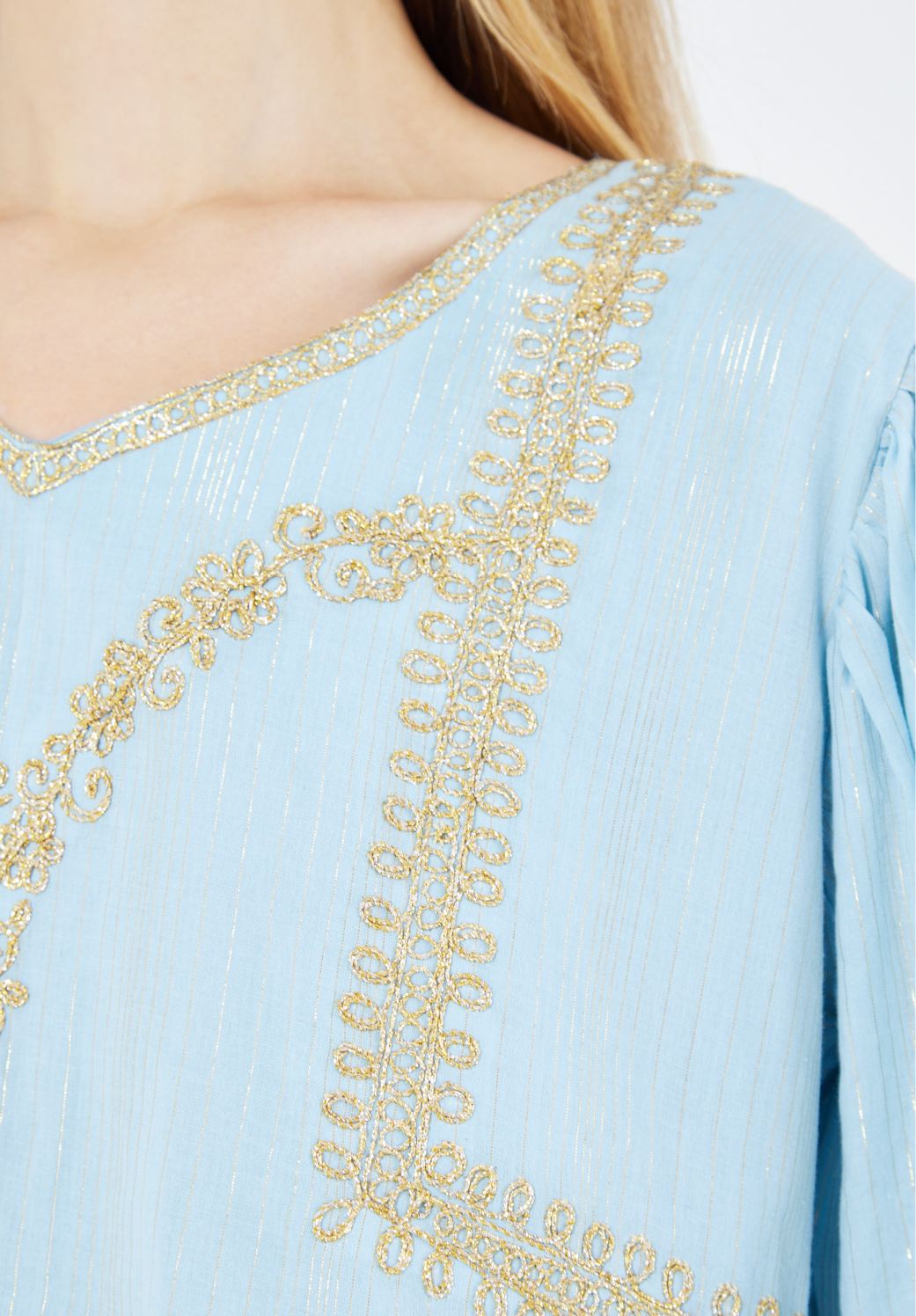 Stunning Embroidered Chiffon Long Dress With Sweetheart Neckline And Flared Sleeves