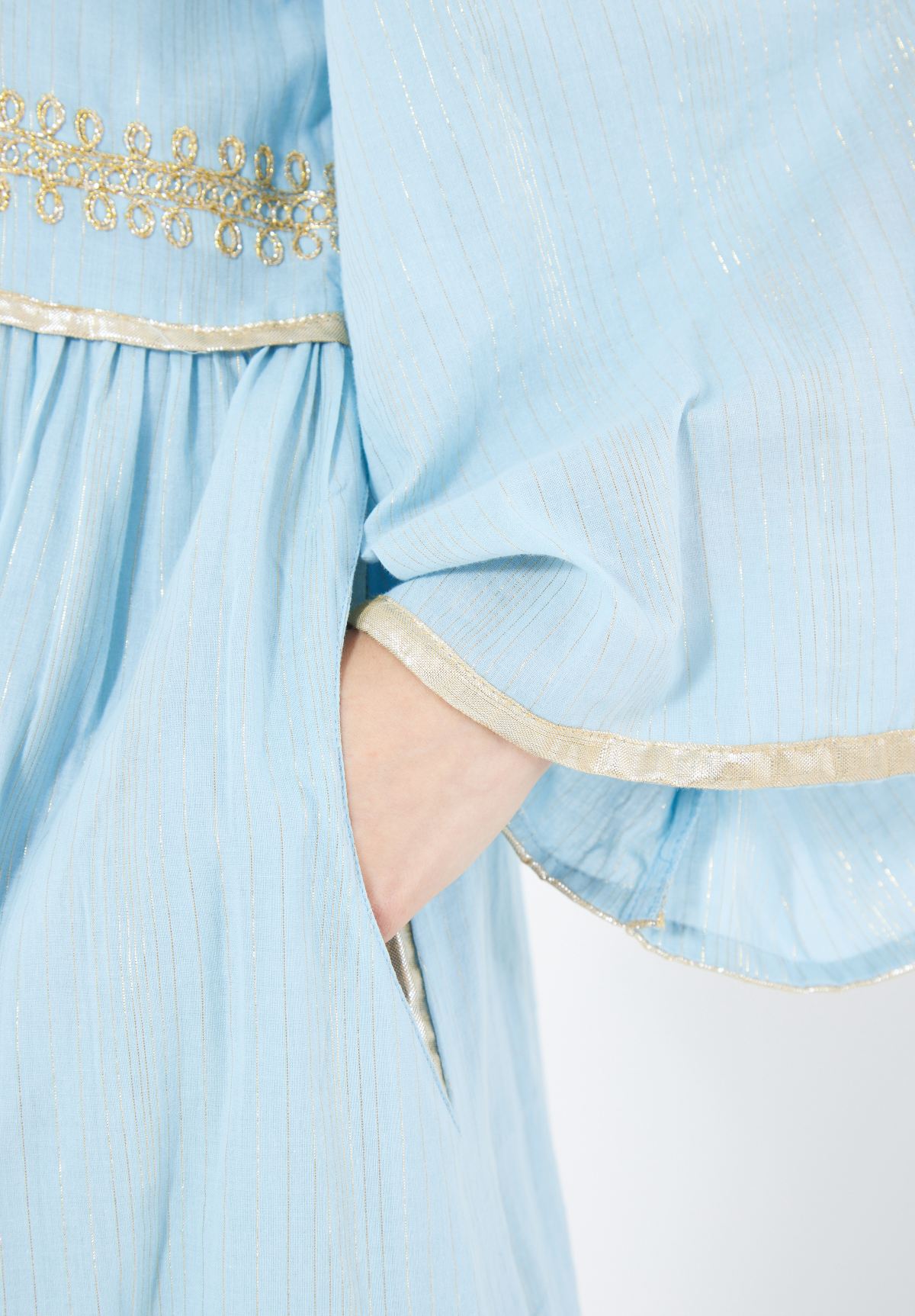 Stunning Embroidered Chiffon Long Dress With Sweetheart Neckline And Flared Sleeves