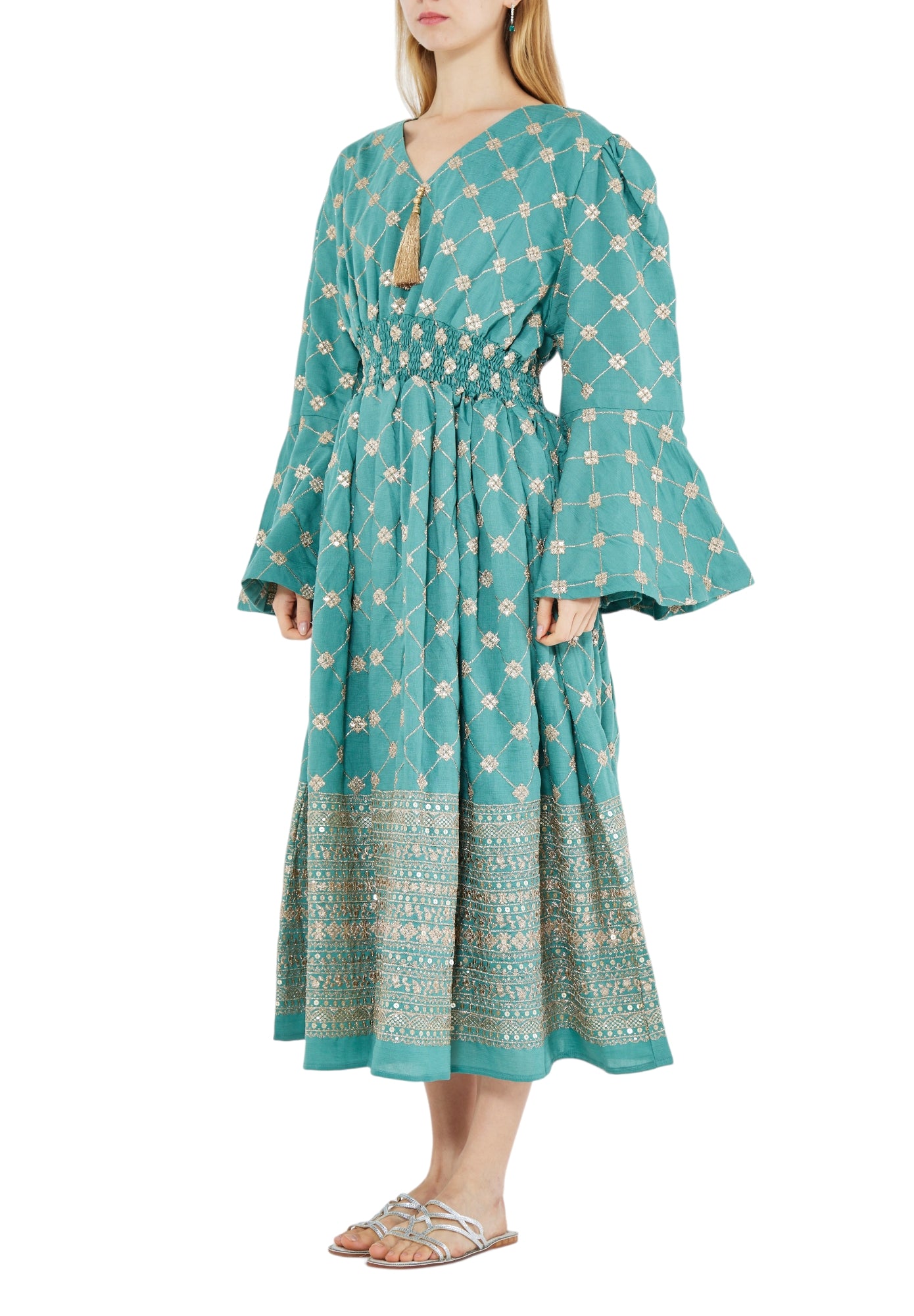Beautiful Embroidered Taffeta Midi Dress