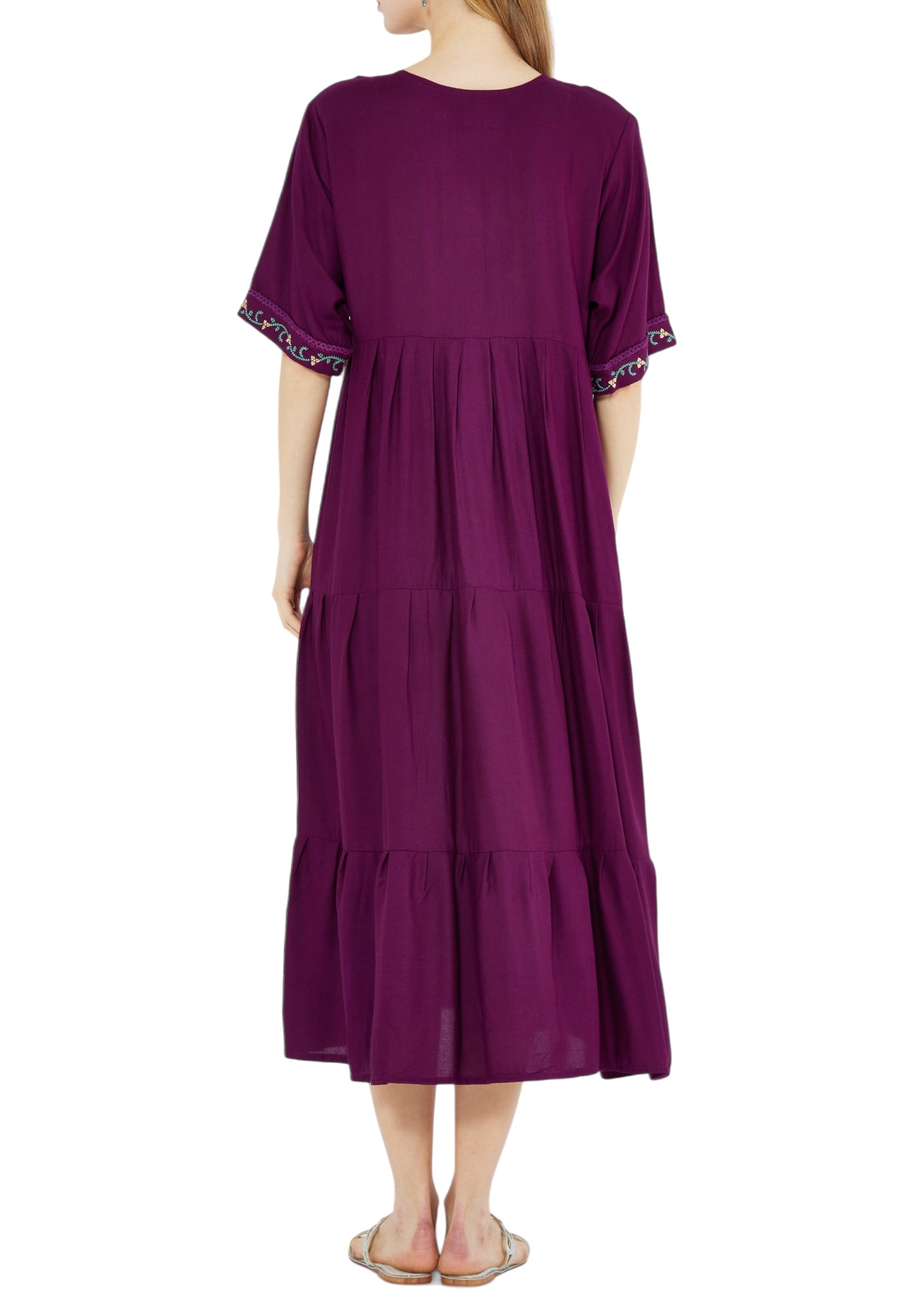 Stunning Embroidered Midi Dress With V-Neckline And Half Sleeves