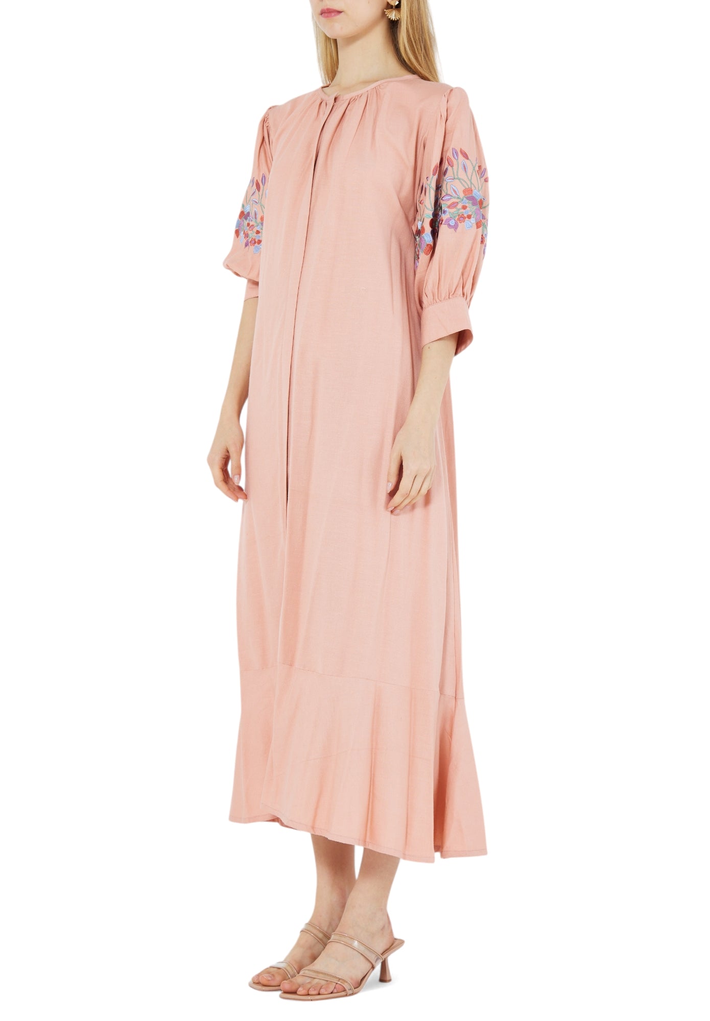 Beautiful Embroidered Linen Midi Dress