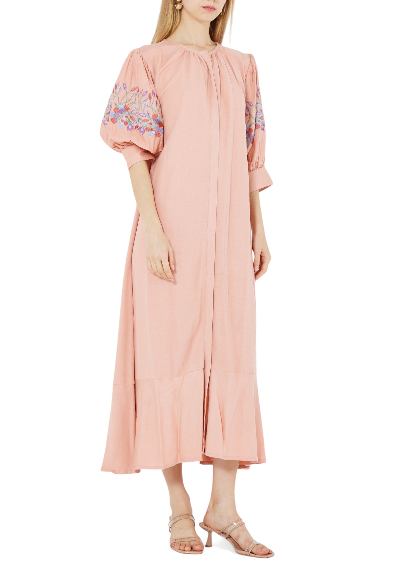 Beautiful Embroidered Linen Midi Dress