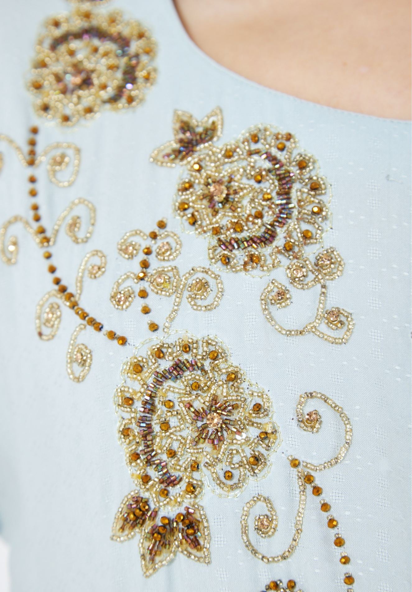 Stunning Embroidered Long Dress With Round Neckline And Ruffle Sleeves