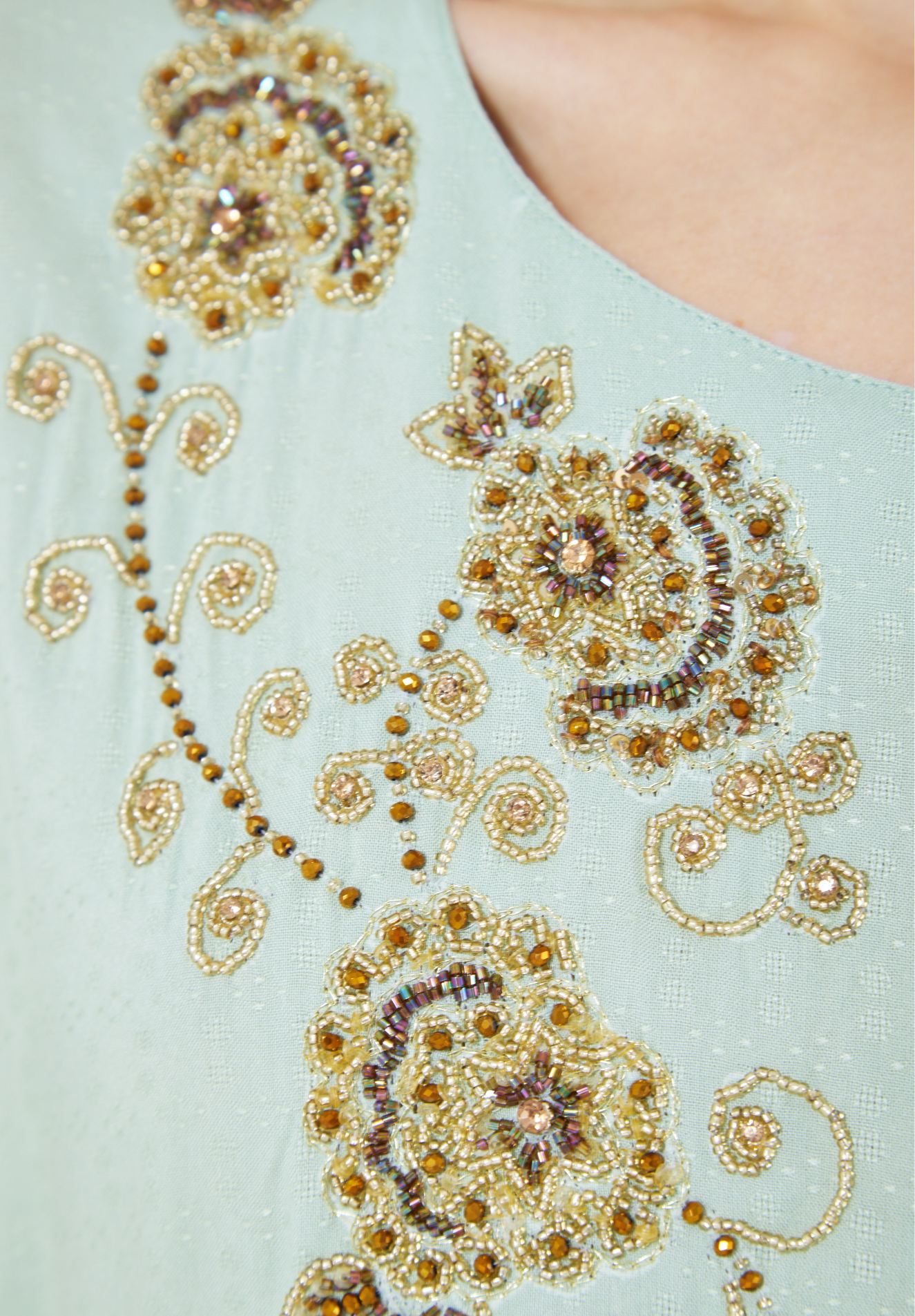 Stunning Embroidered Long Dress With Round Neckline And Ruffle Sleeves