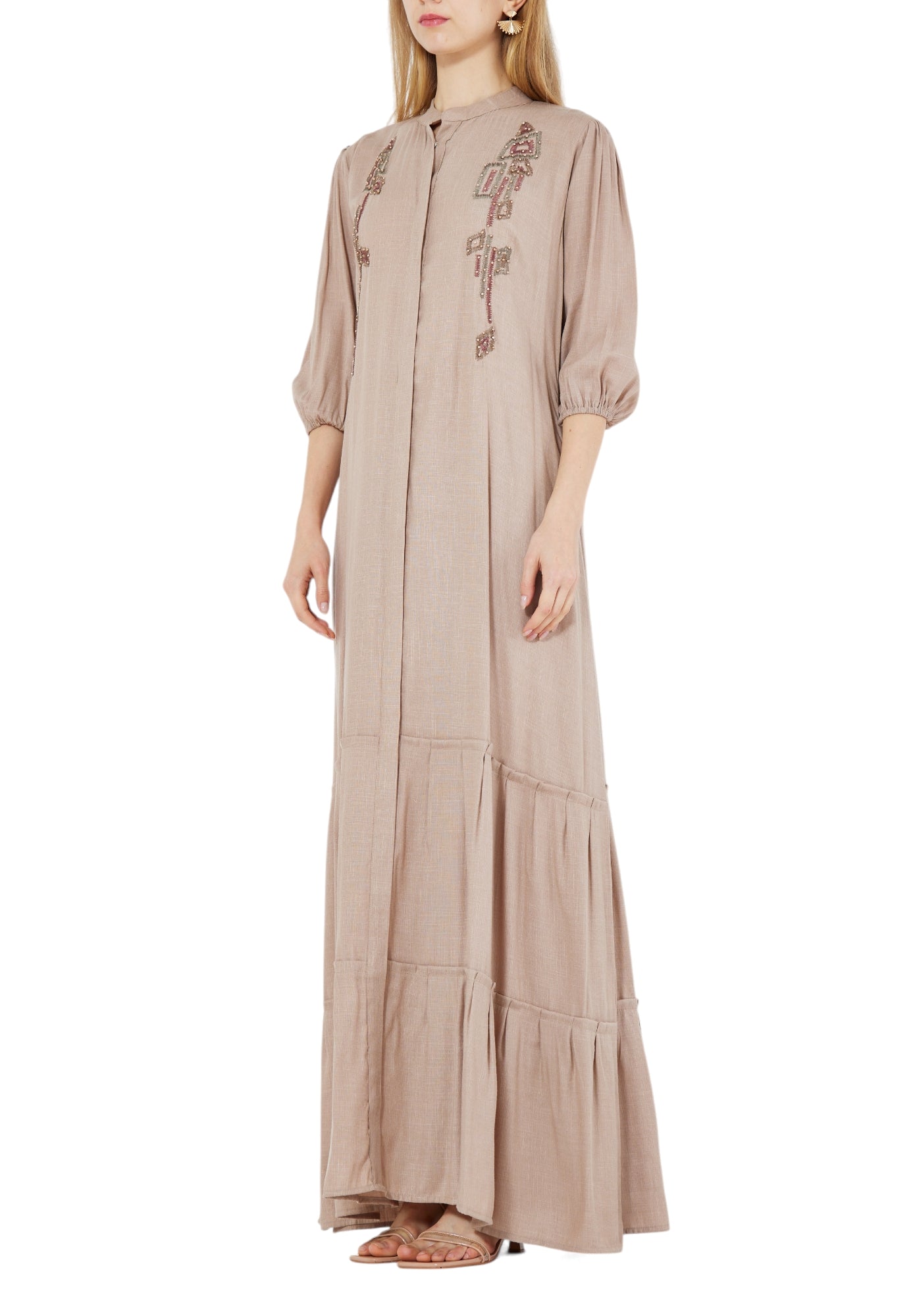 Simple And Elegant Embroidered Frilled Long Dress