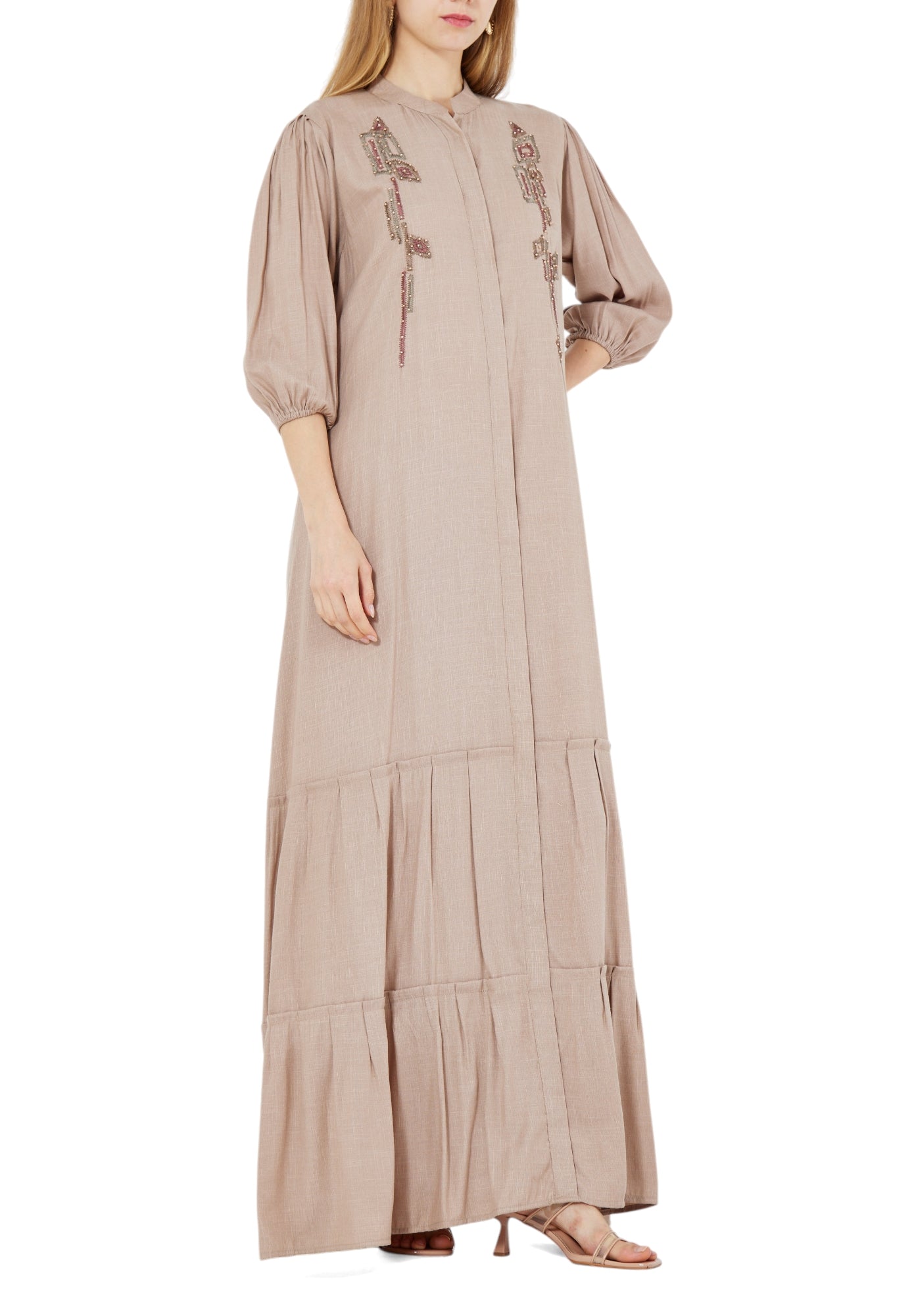 Simple And Elegant Embroidered Frilled Long Dress