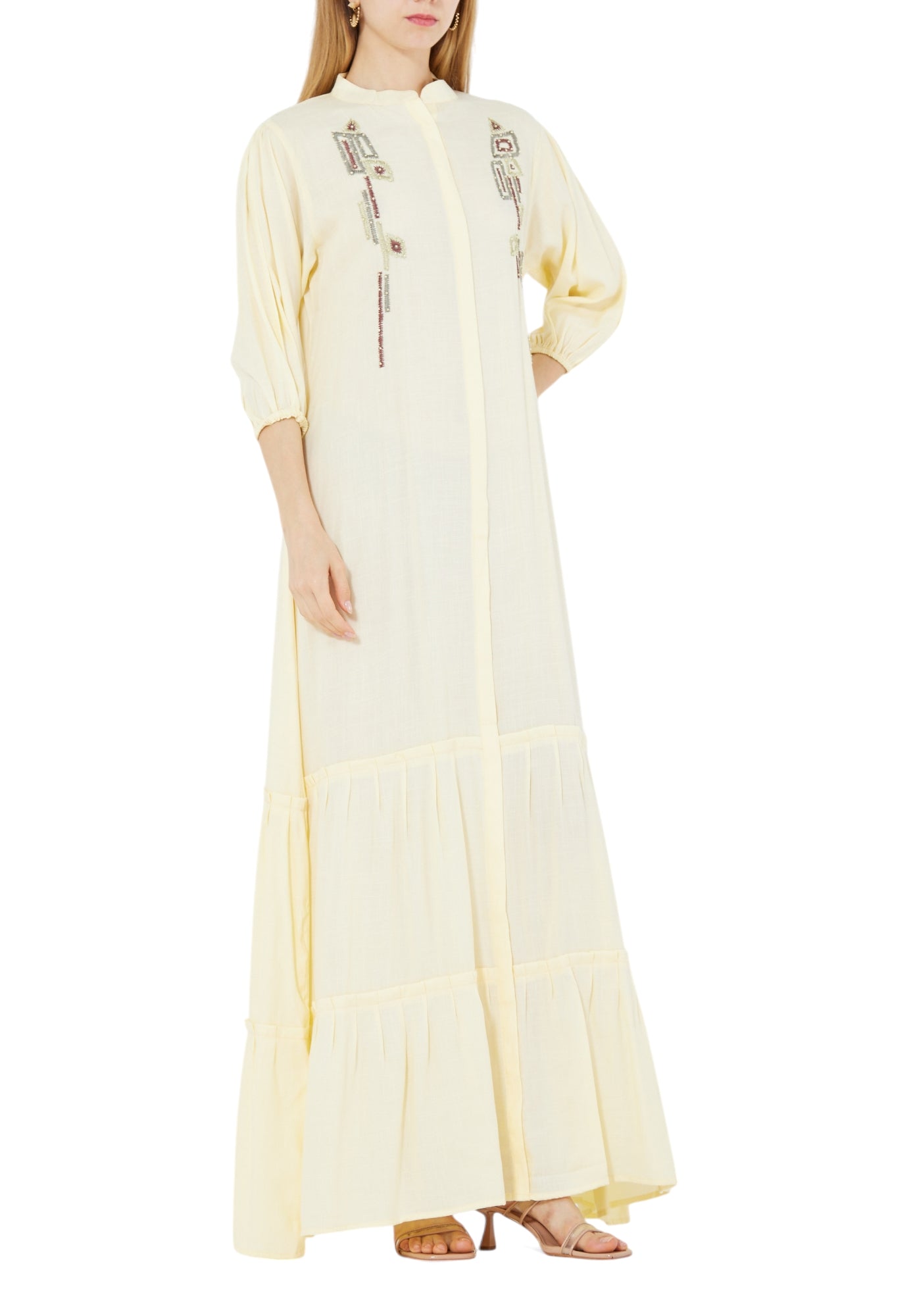 Simple And Elegant Embroidered Frilled Long Dress