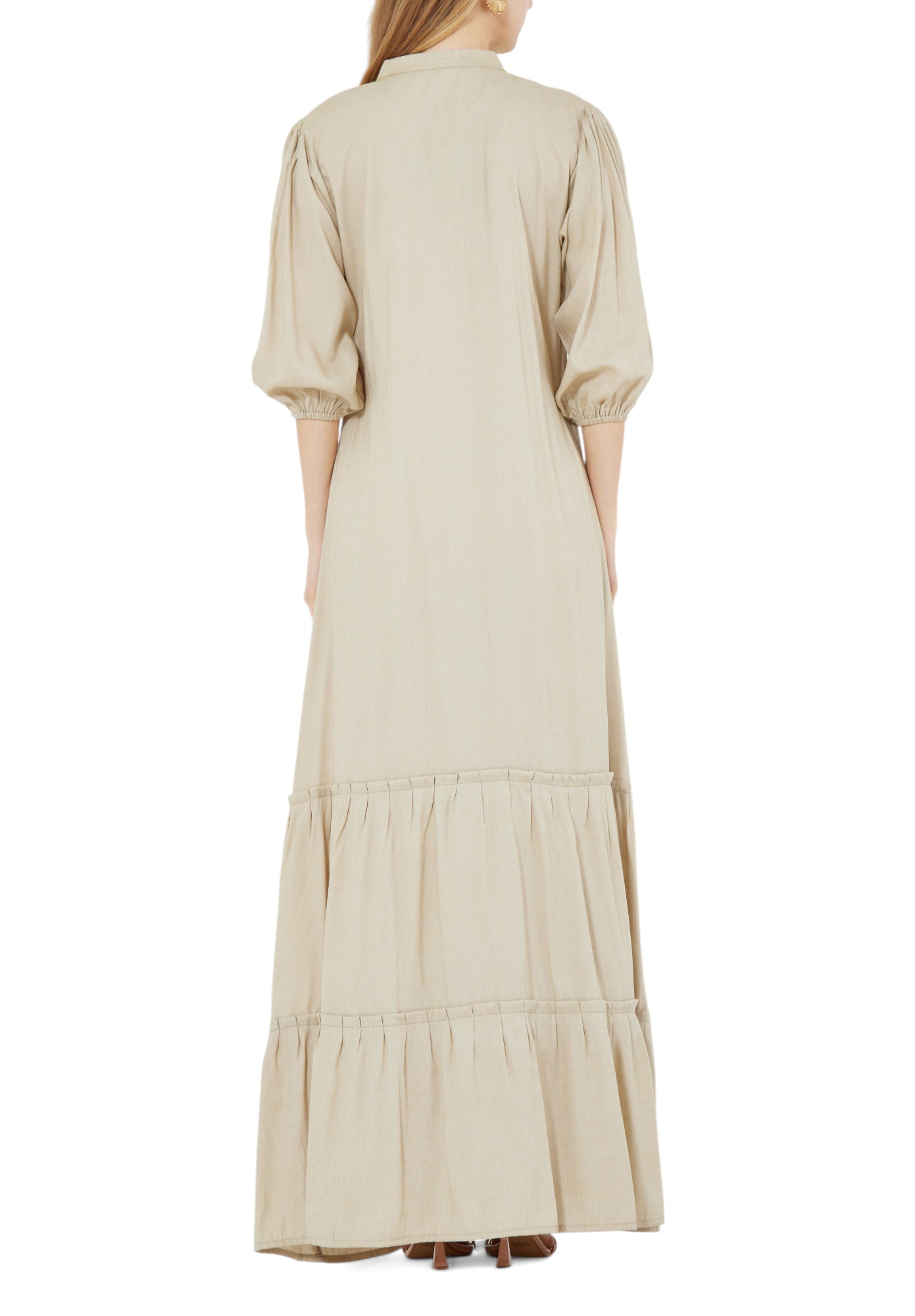 Simple And Elegant Embroidered Frilled Long Dress