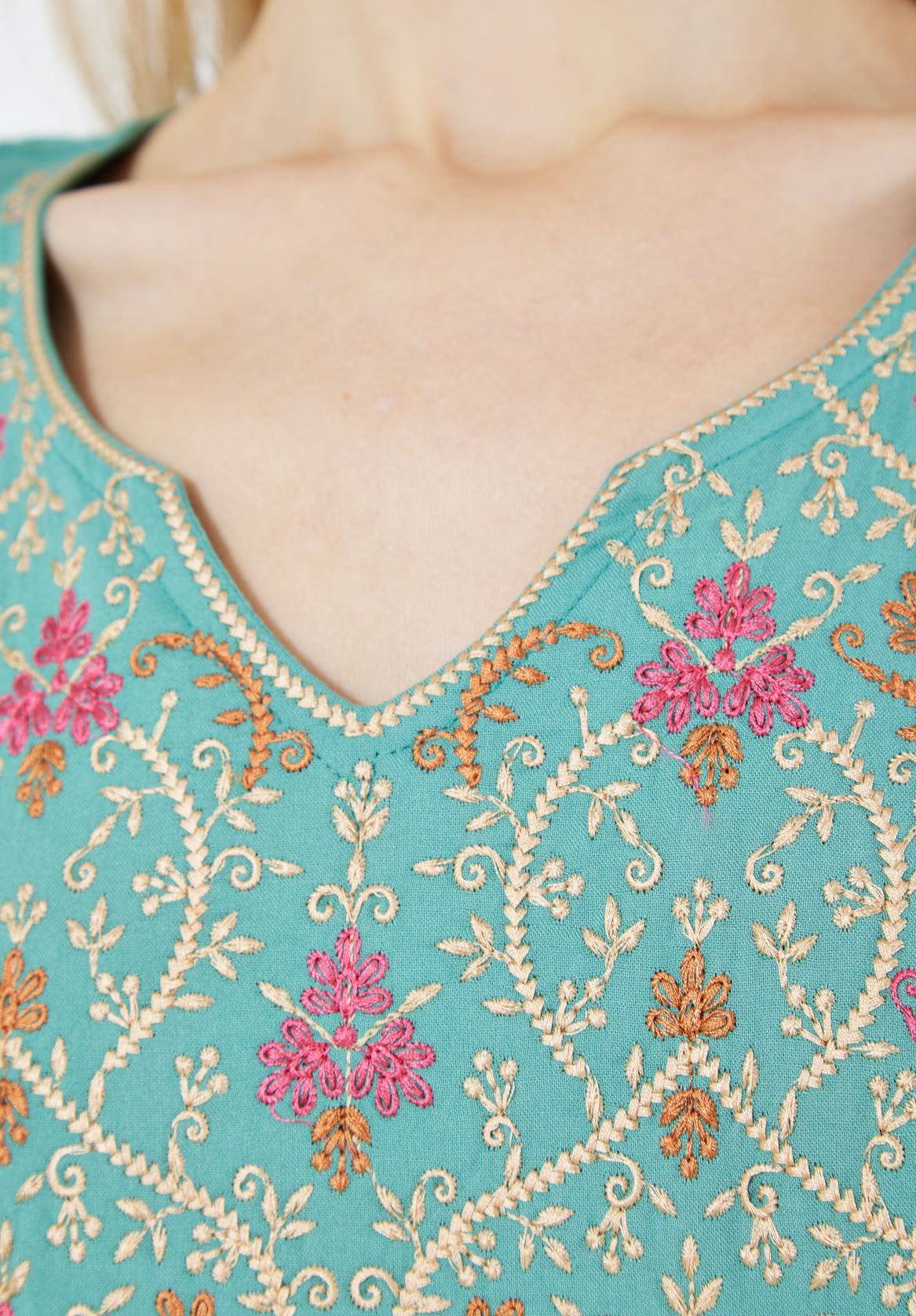 Beautiful Printed Midi Dress With Half Sleeves And V-Neckline