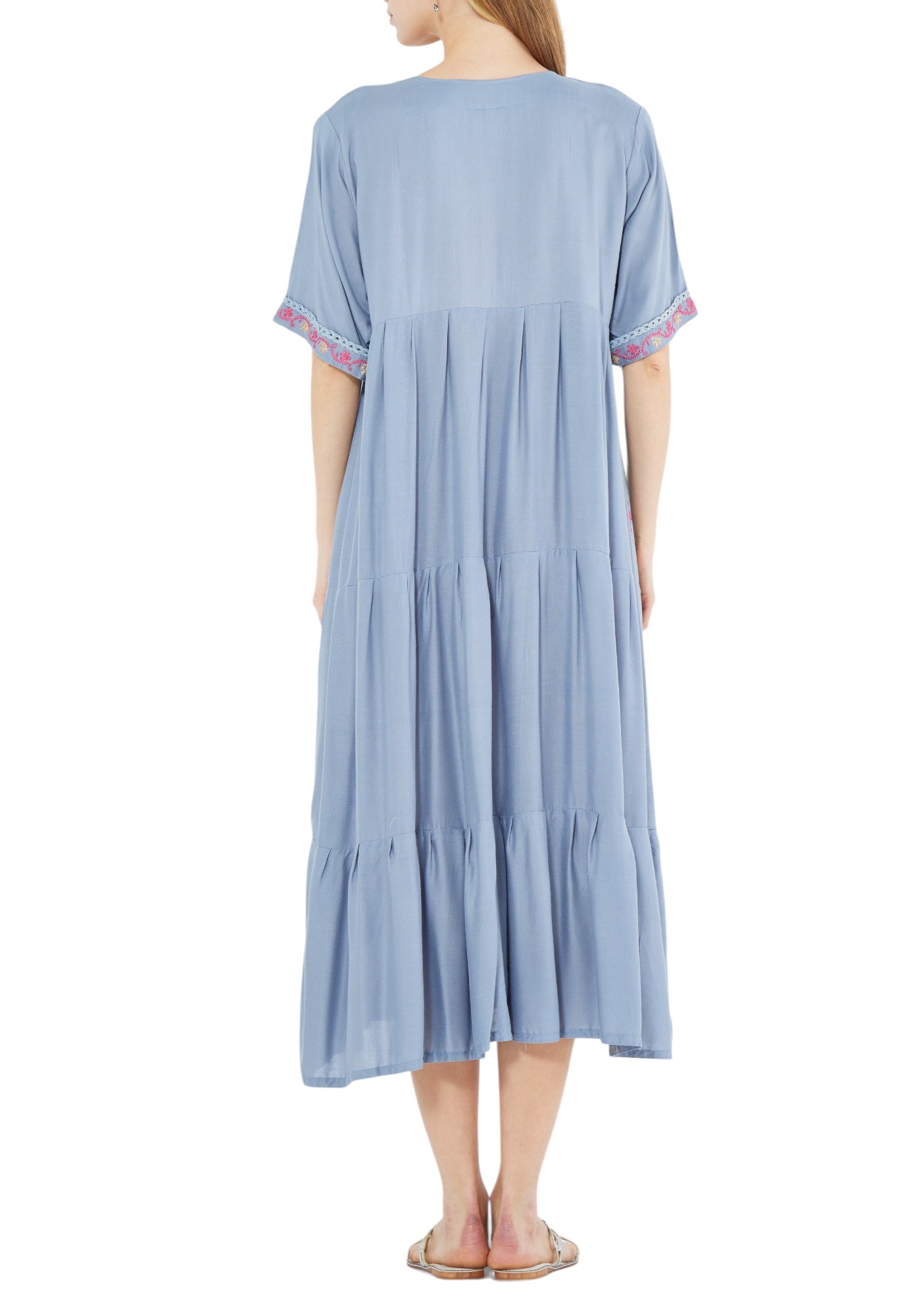 Beautiful Printed Midi Dress With Half Sleeves And V-Neckline