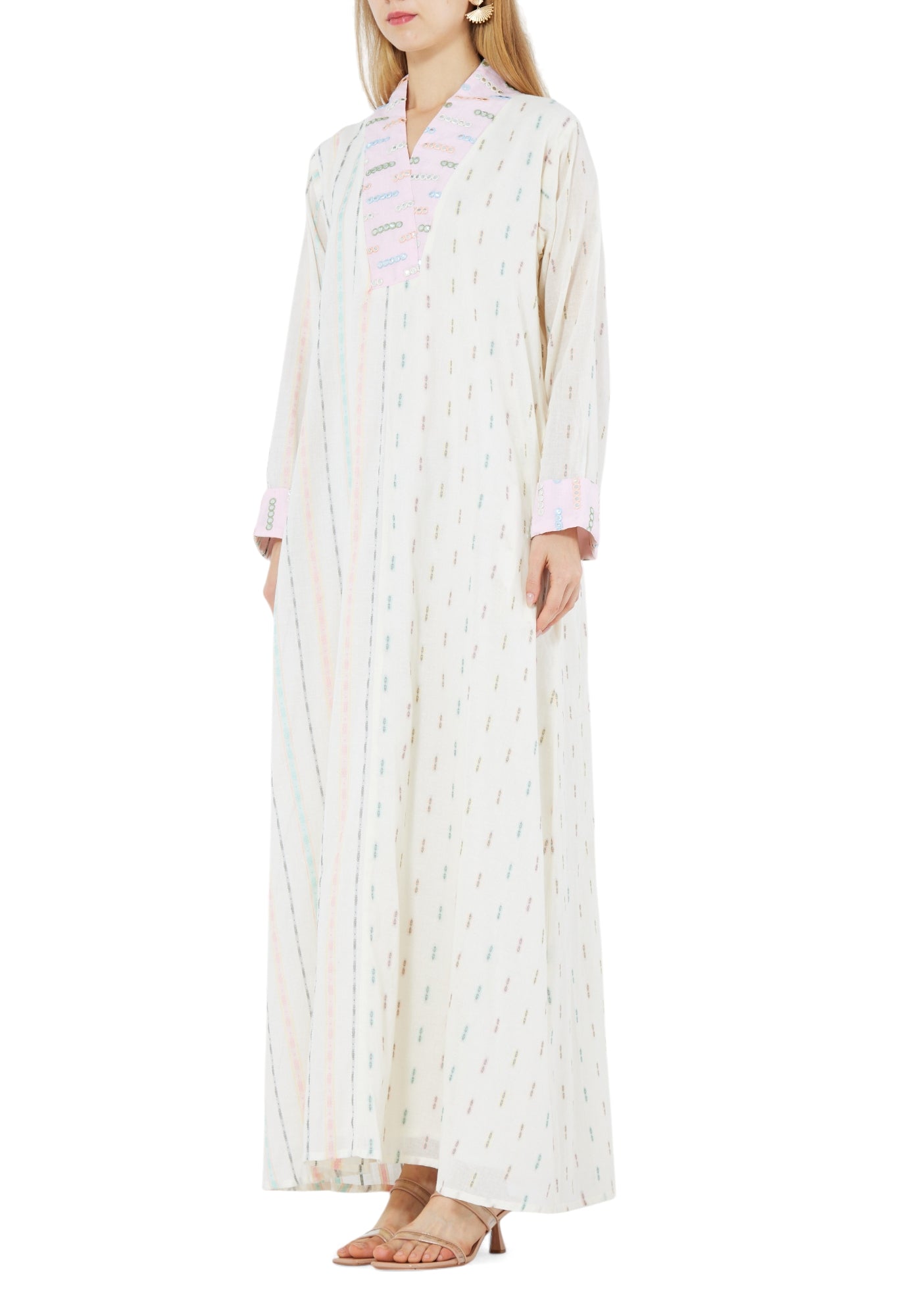 Beautiful V-Neckline Loose fit Jalabiya With Long Sleeves