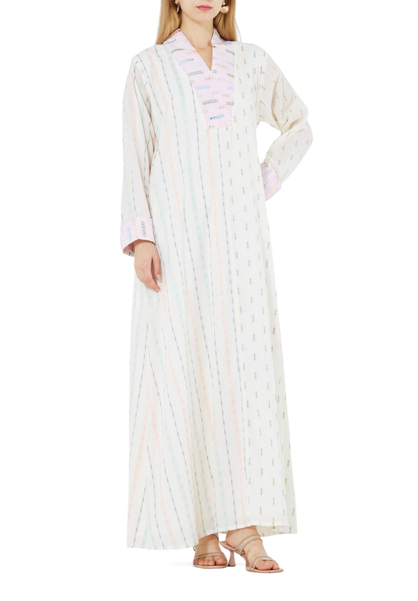 Beautiful V-Neckline Loose fit Jalabiya With Long Sleeves