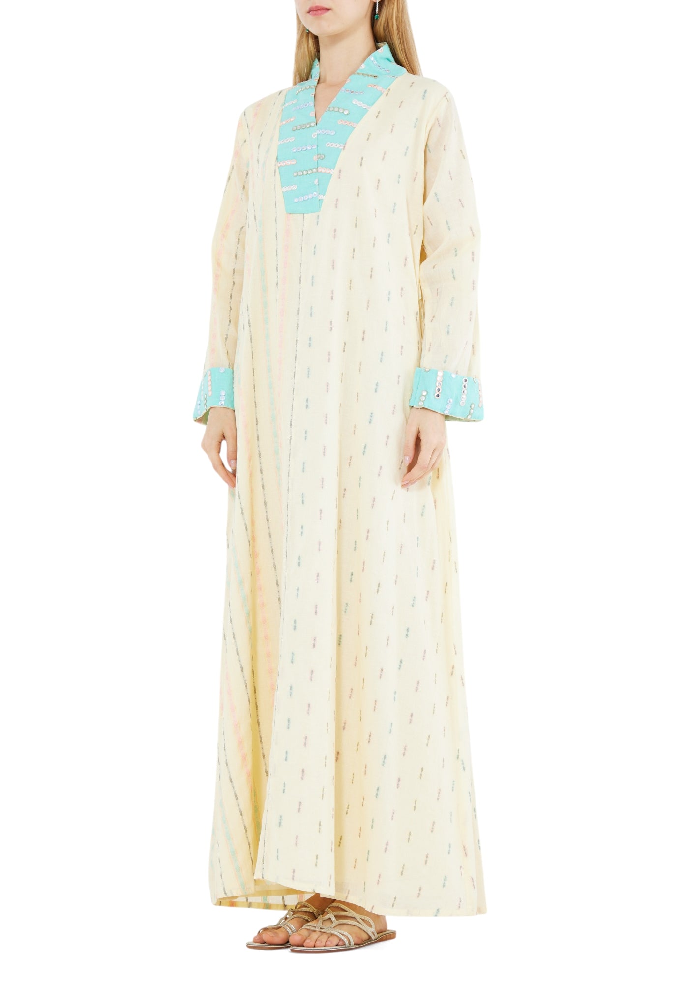 Beautiful V-Neckline Loose fit Jalabiya With Long Sleeves